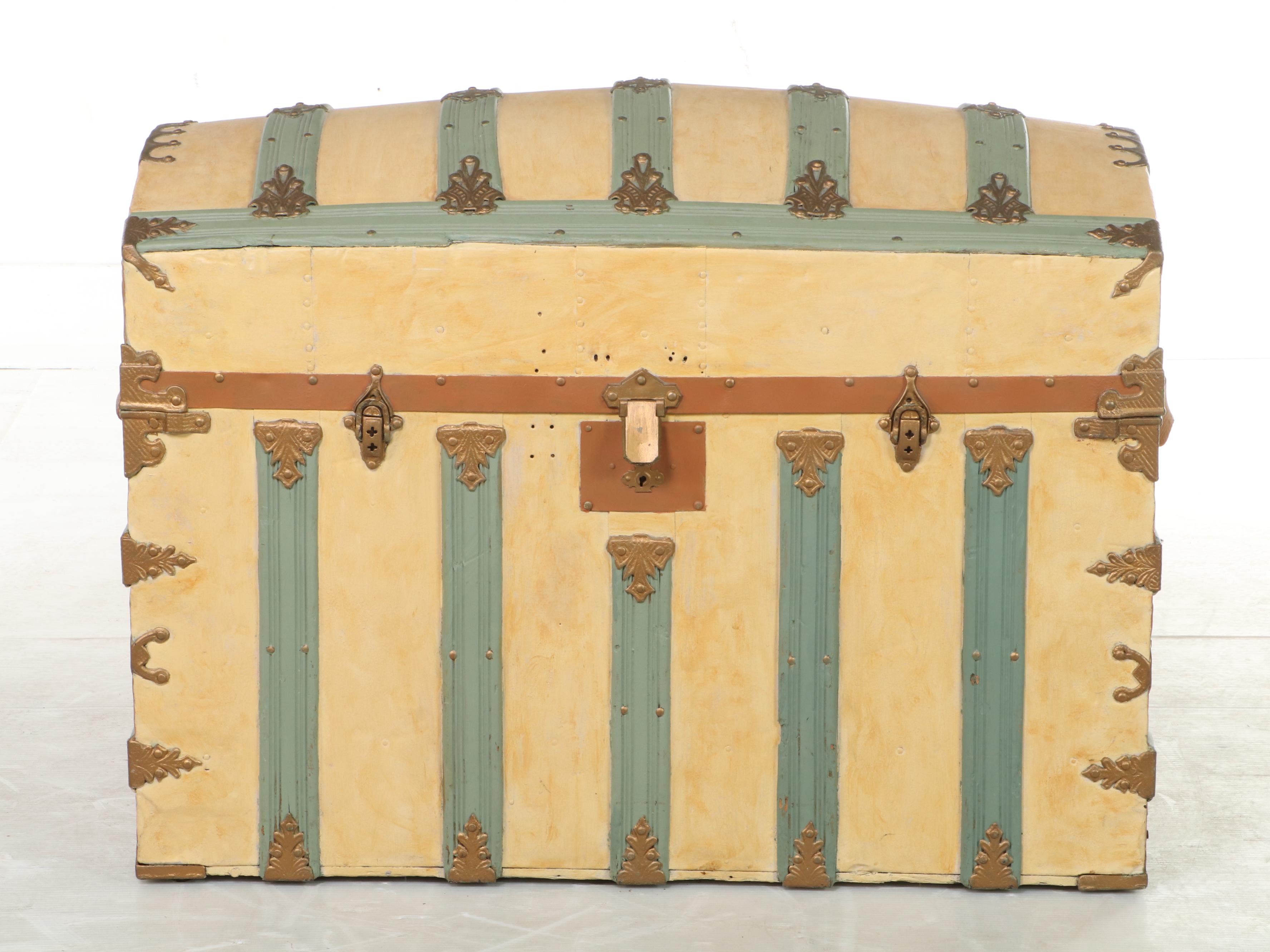 Late Victorian Paint-Decorated Dome Top Steamer Trunk