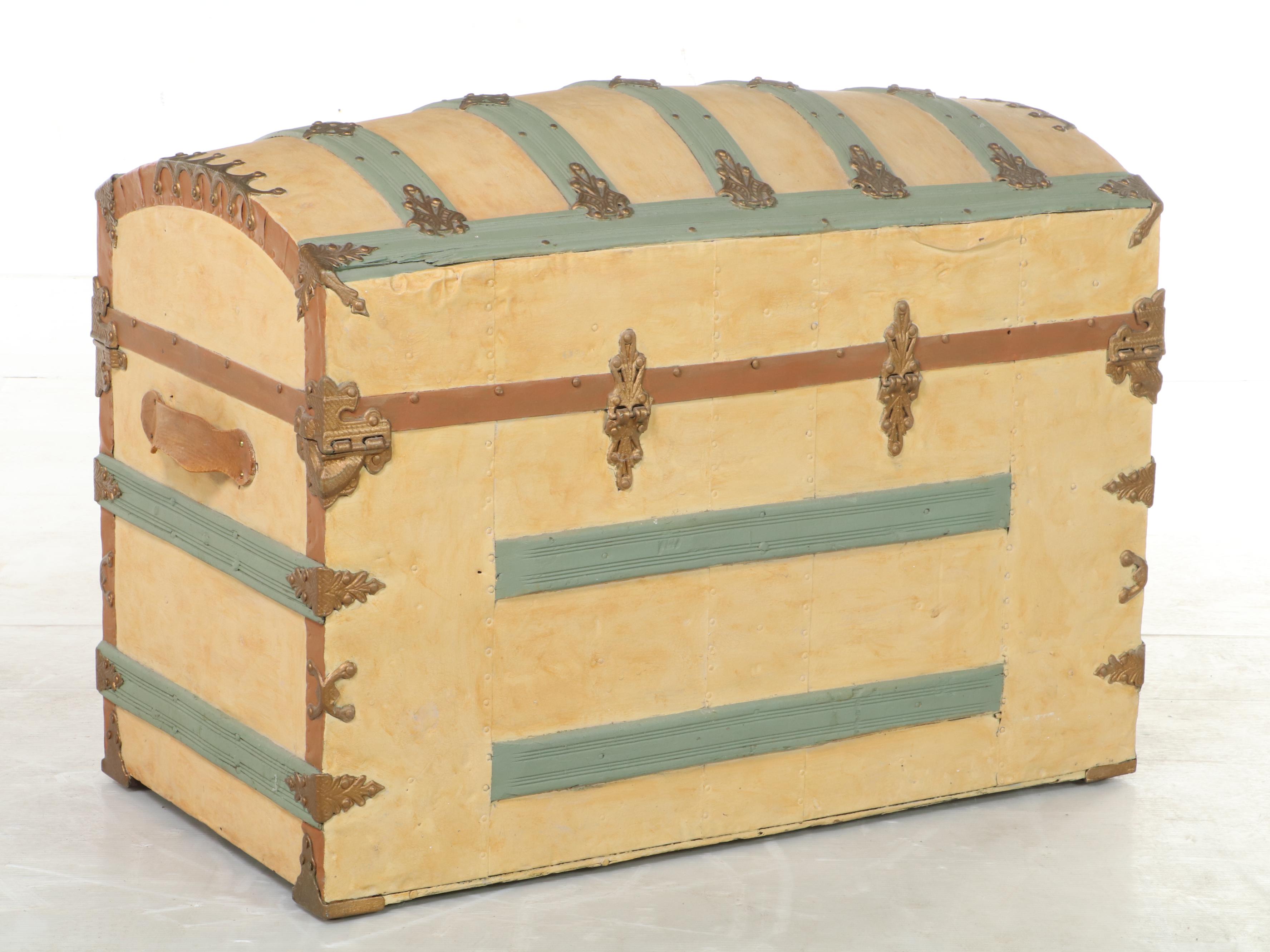 Late Victorian Paint-Decorated Dome Top Steamer Trunk