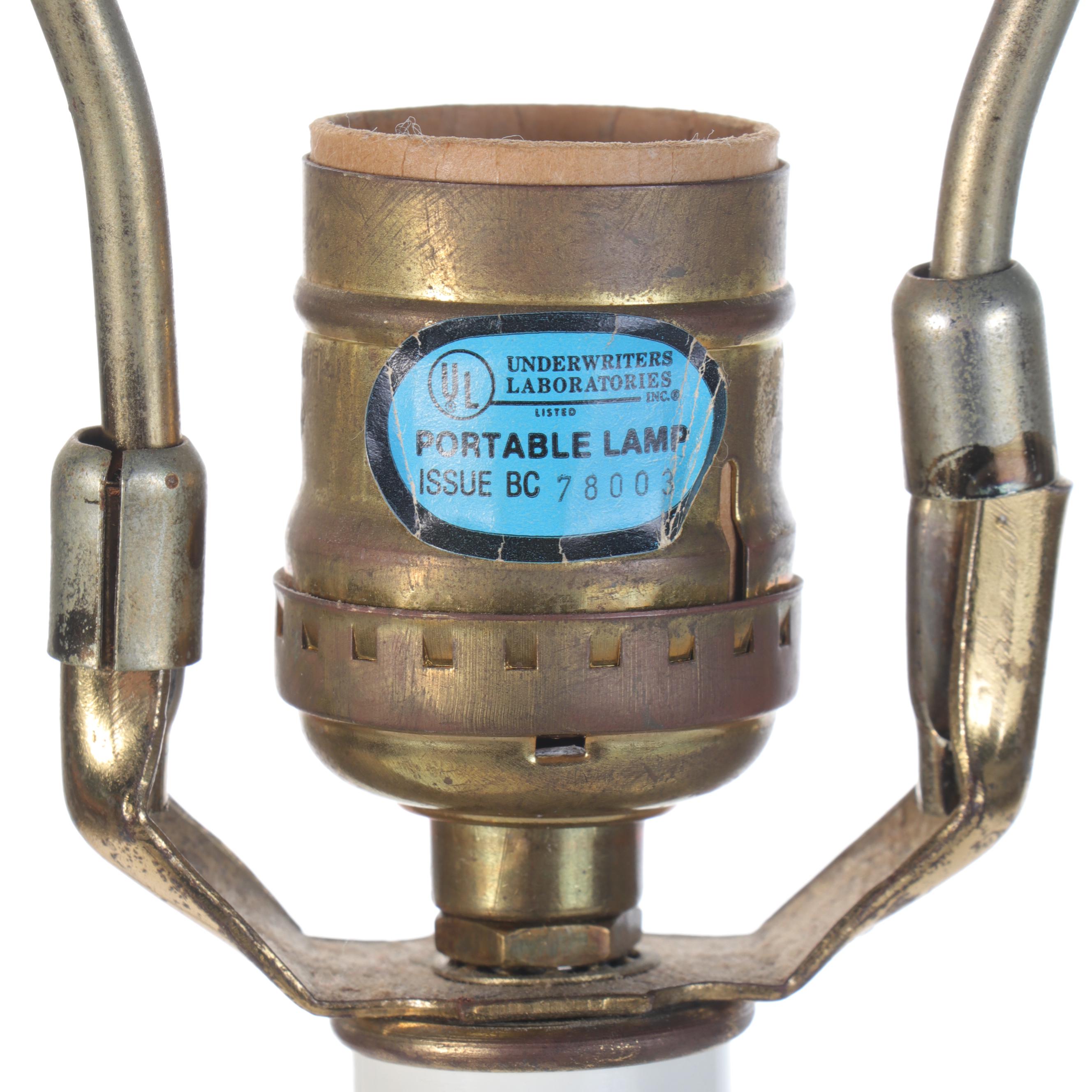 Colonial Style Brass Candlestick Buffet Table Lamps, Late 20th Century