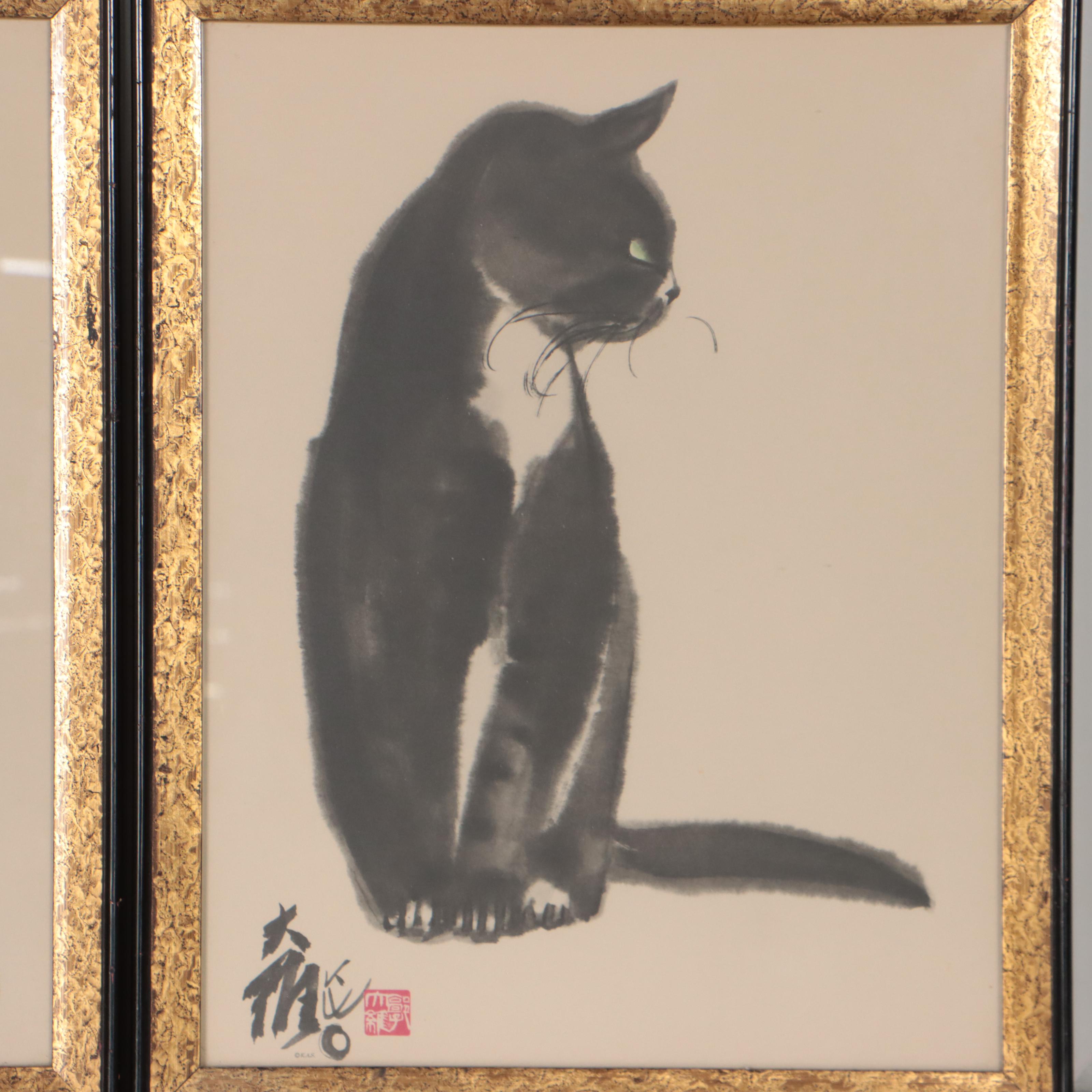 Lithographs After David Da Wei Kwo of Cats "Tess" and "Tip"
