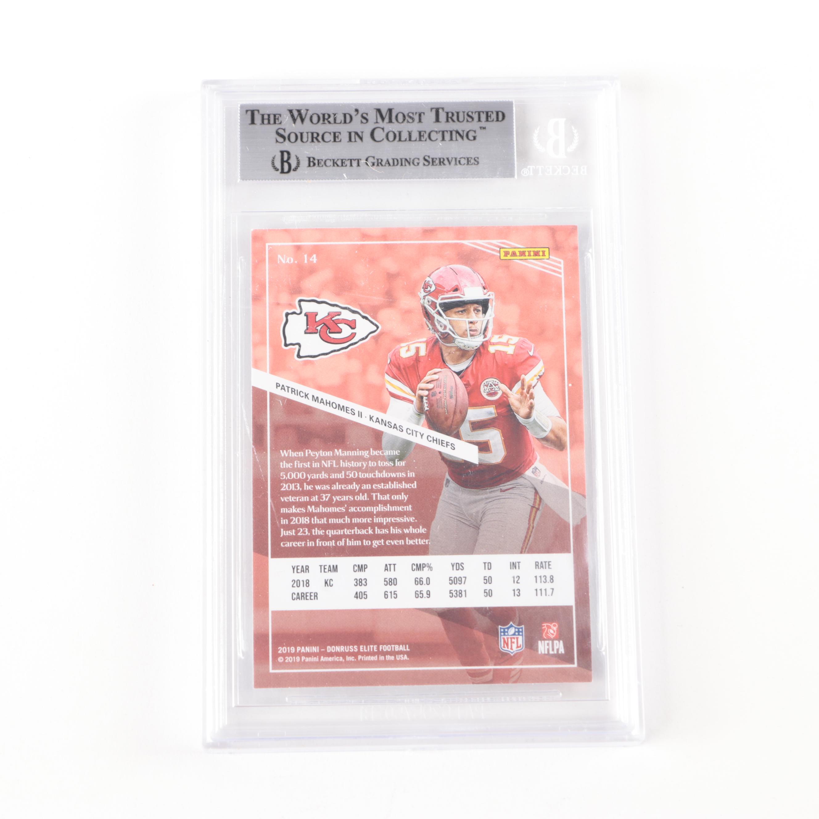 2019 Donruss Elite Patrick Mahomes II #14 Graded Beckett 9 Football Rookie Card