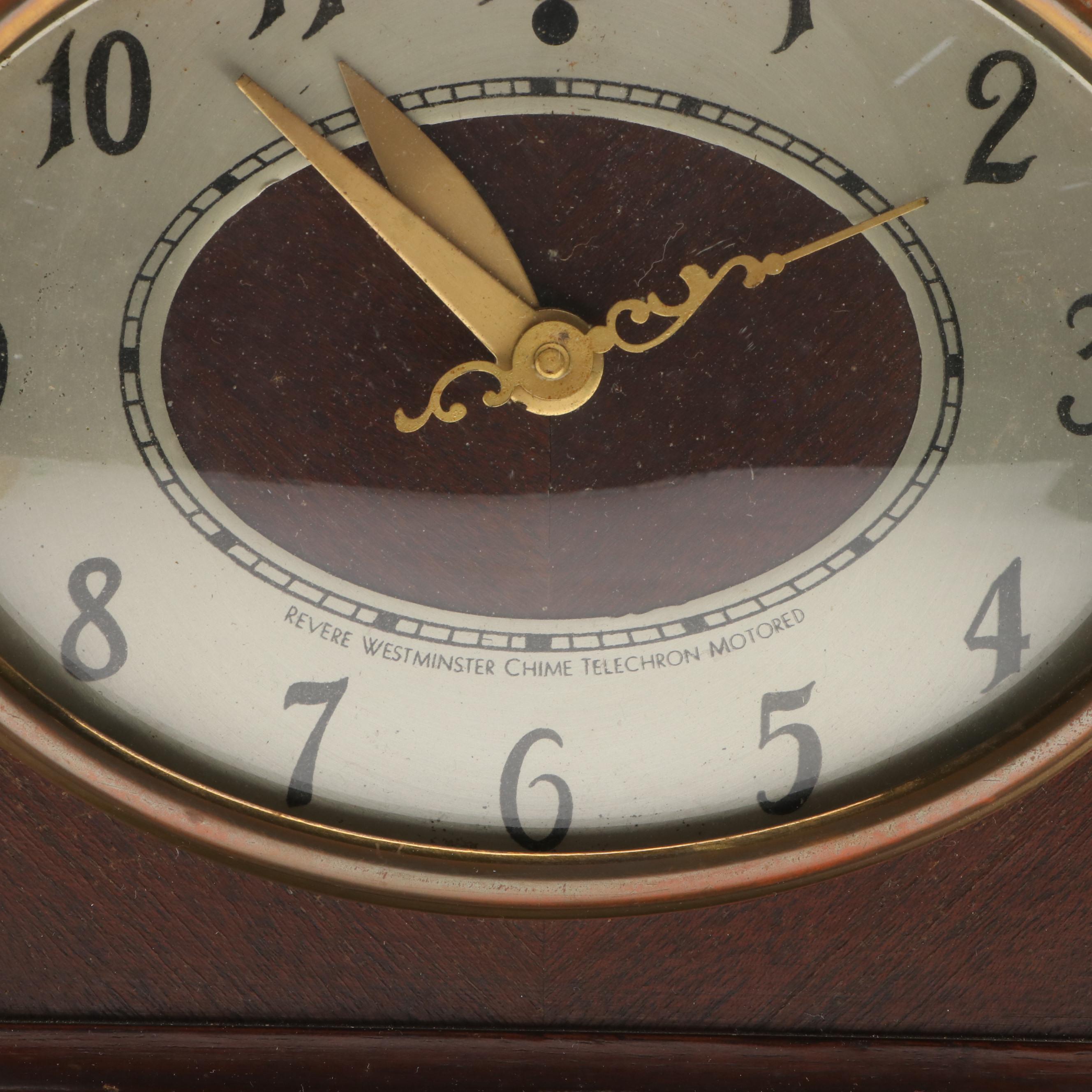 Revere Westminster Chime Electric Wooden Tambour Mantel Clock, 1948