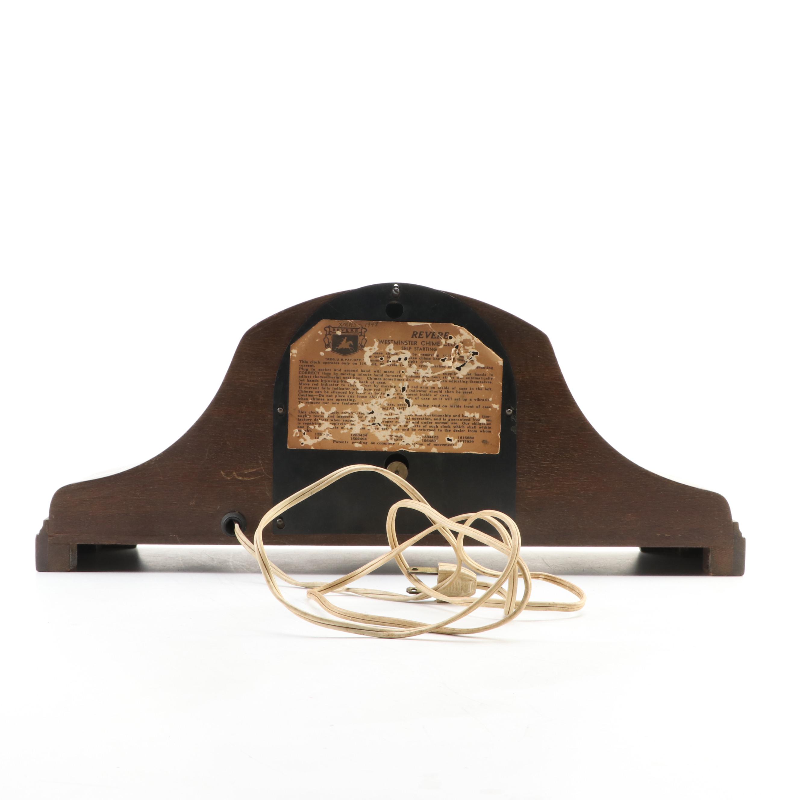 Revere Westminster Chime Electric Wooden Tambour Mantel Clock, 1948