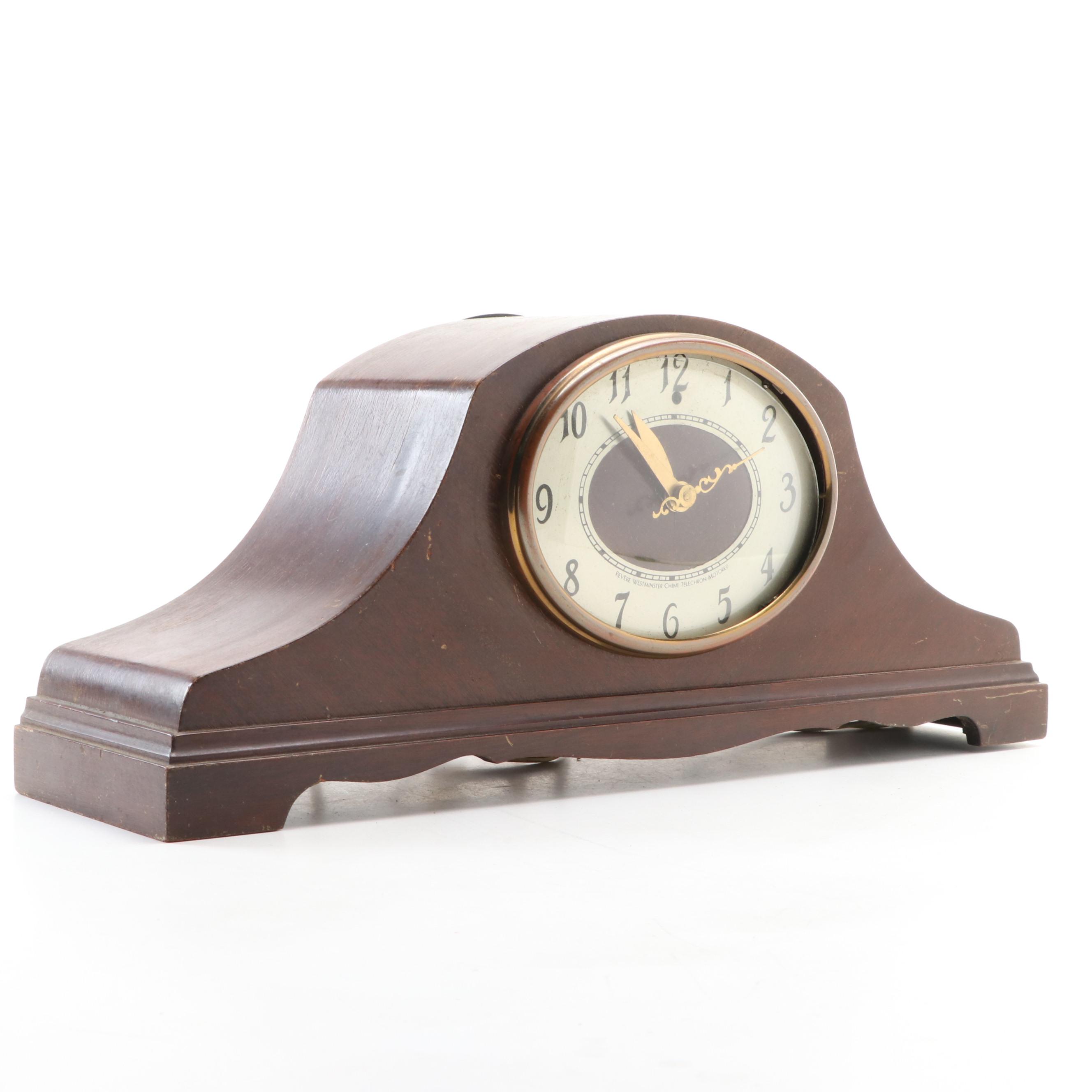 Revere Westminster Chime Electric Wooden Tambour Mantel Clock, 1948