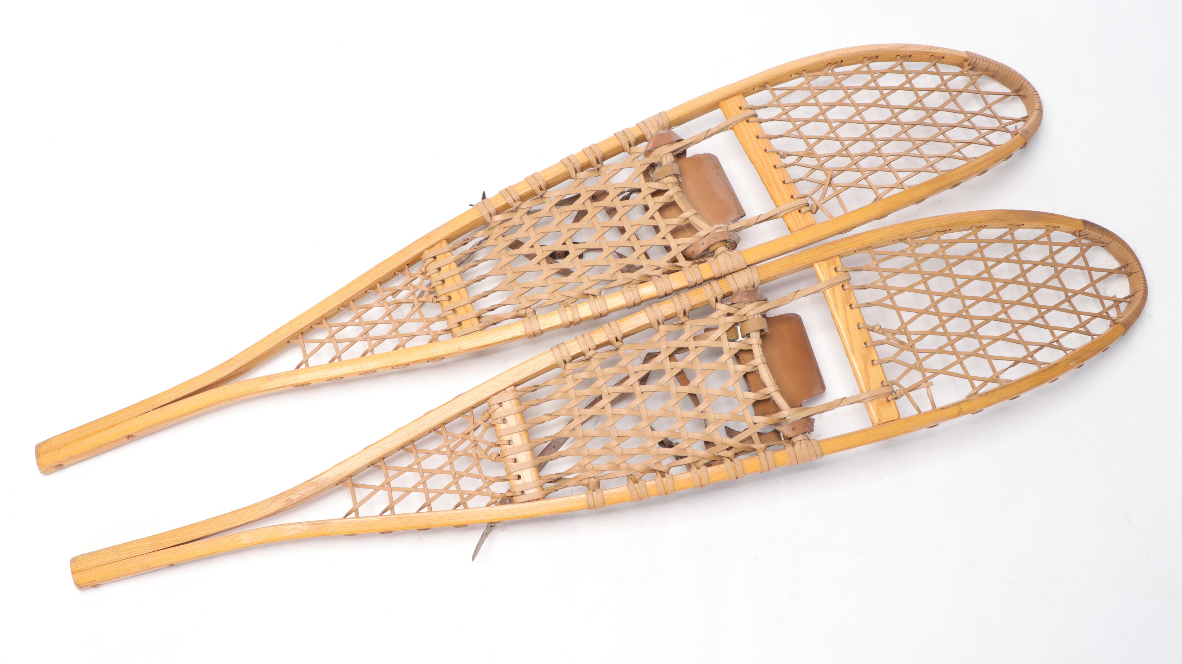 Pair of Vermont Tubbs Wood and Leather Snowshoes, 20th Century