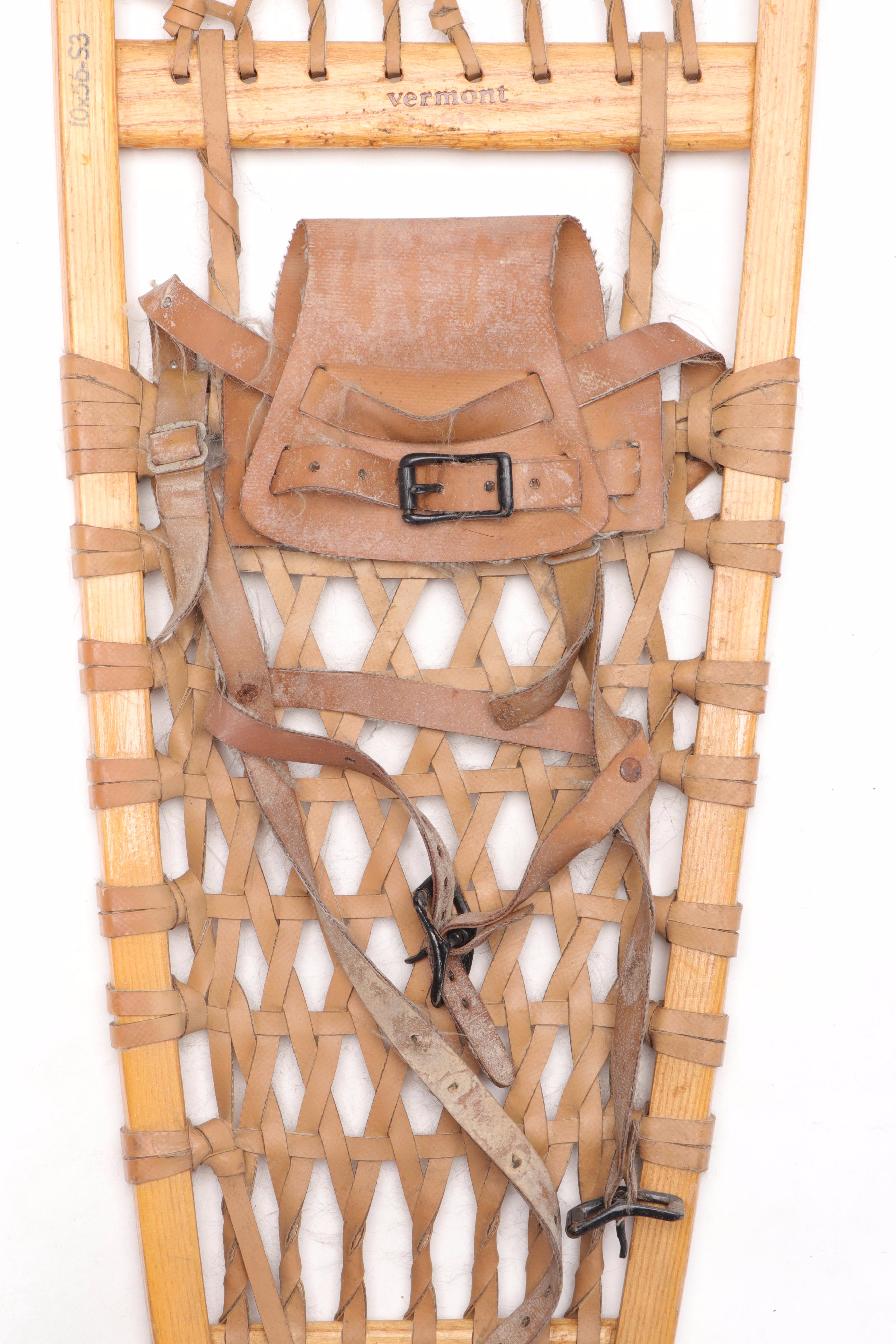 Pair of Vermont Tubbs Wood and Leather Snowshoes, 20th Century