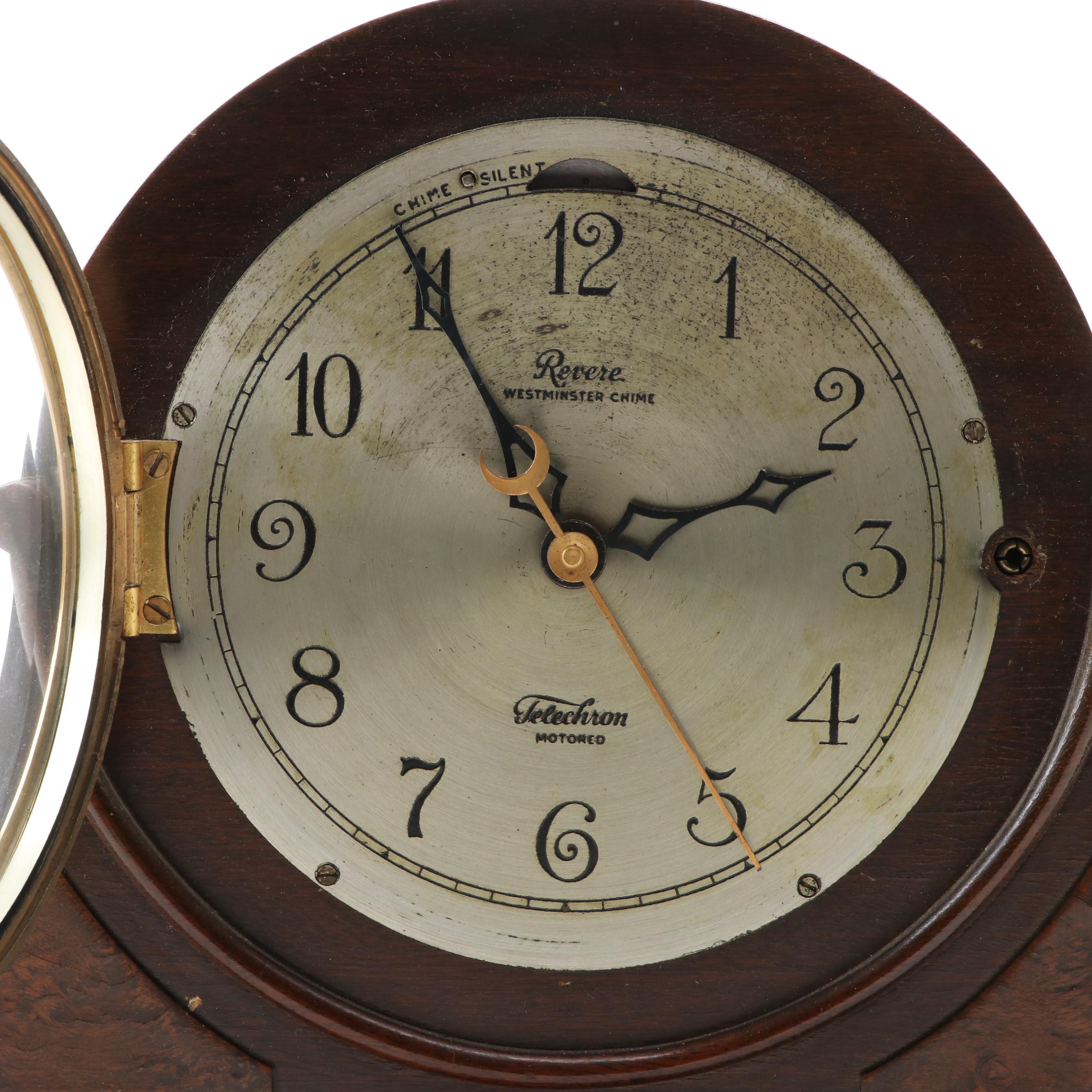 Revere Westminster Chime Electric Wooden Tambour Mantel Clock, Mid-20th Century
