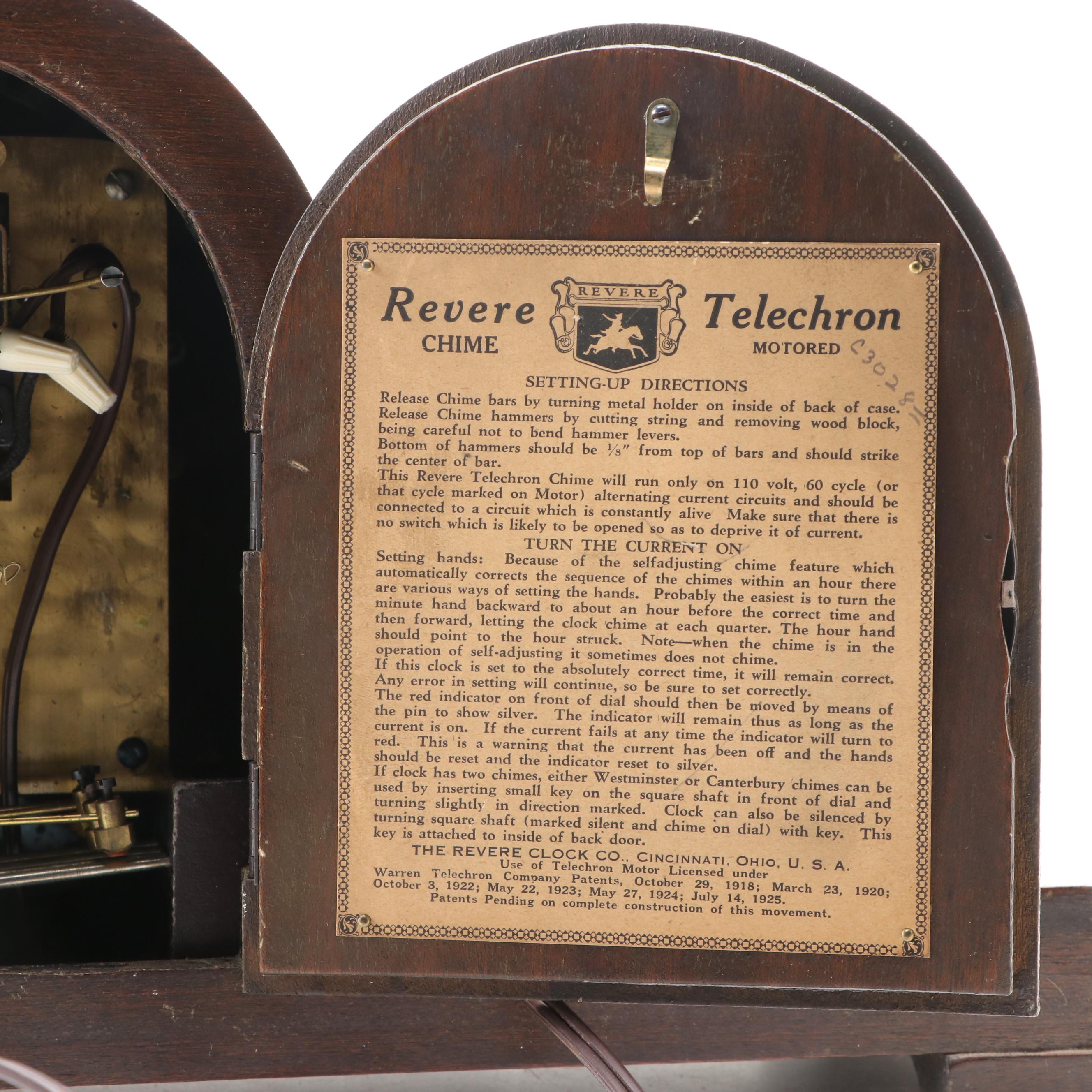 Revere Westminster Chime Electric Wooden Tambour Mantel Clock, Mid-20th Century