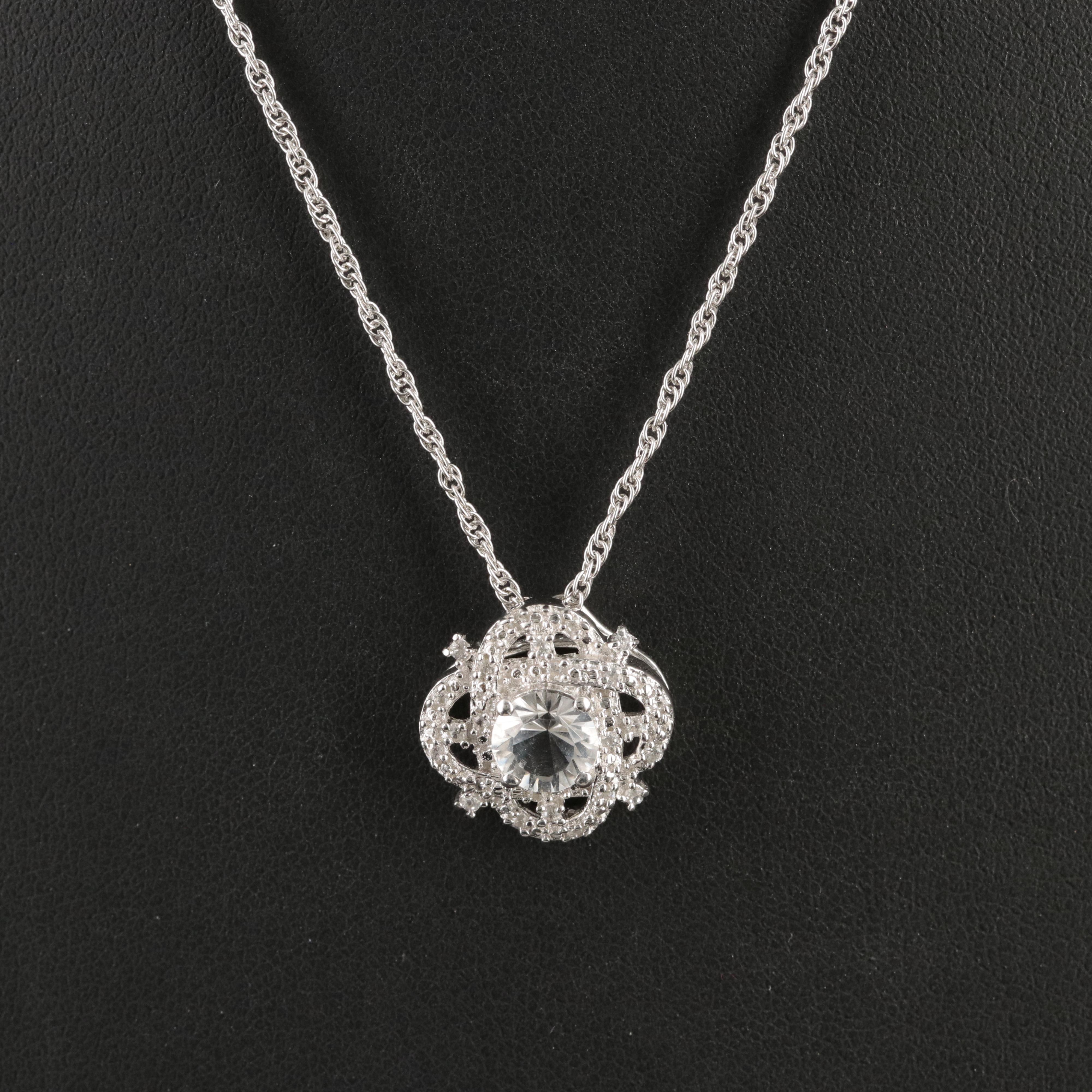 Sterling Petalite and Zircon Pendant Necklace