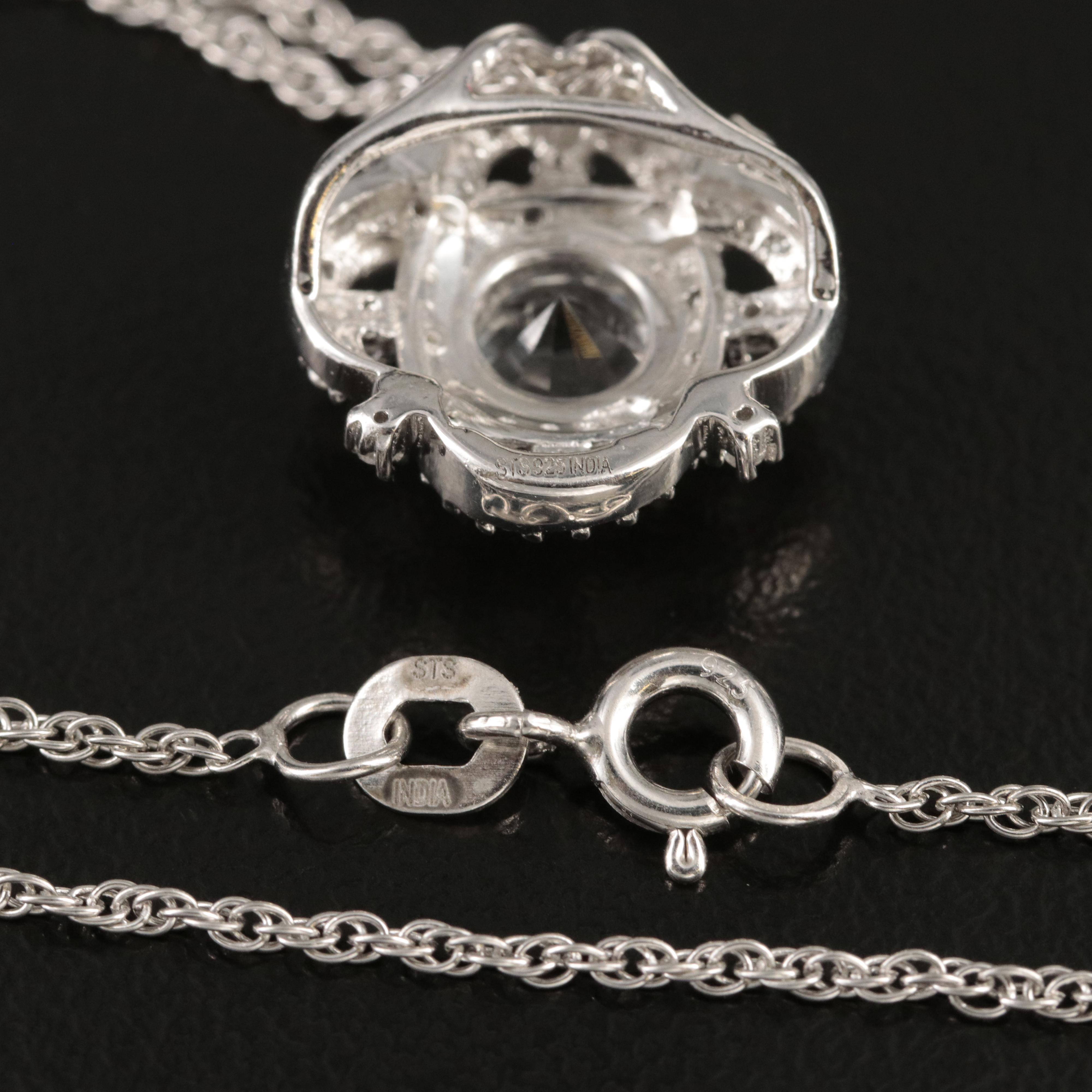 Sterling Petalite and Zircon Pendant Necklace