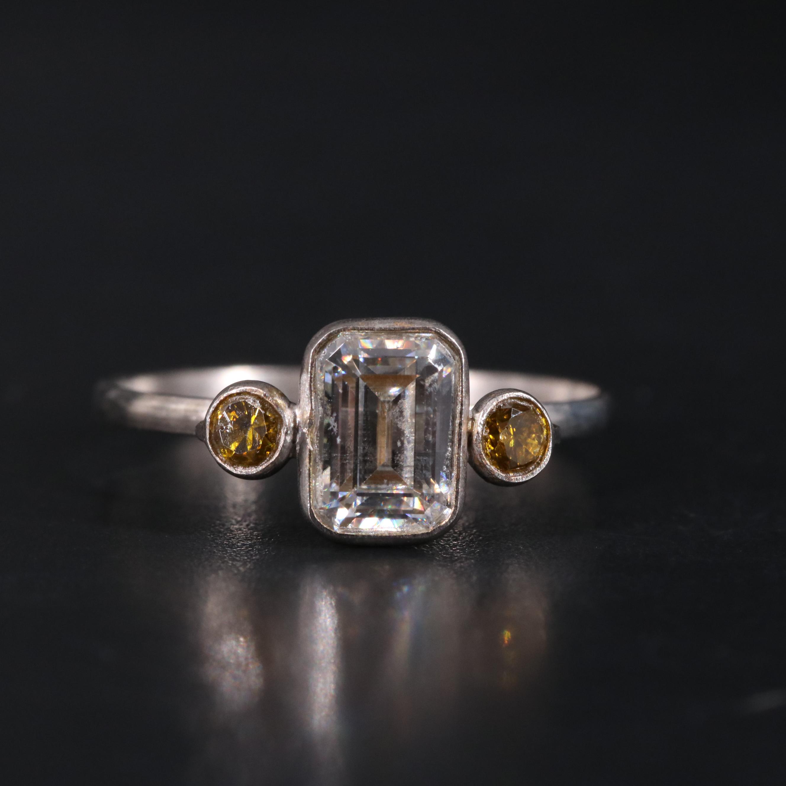 14K Moissanite  and Yellow Lab Grown Diamond Ring