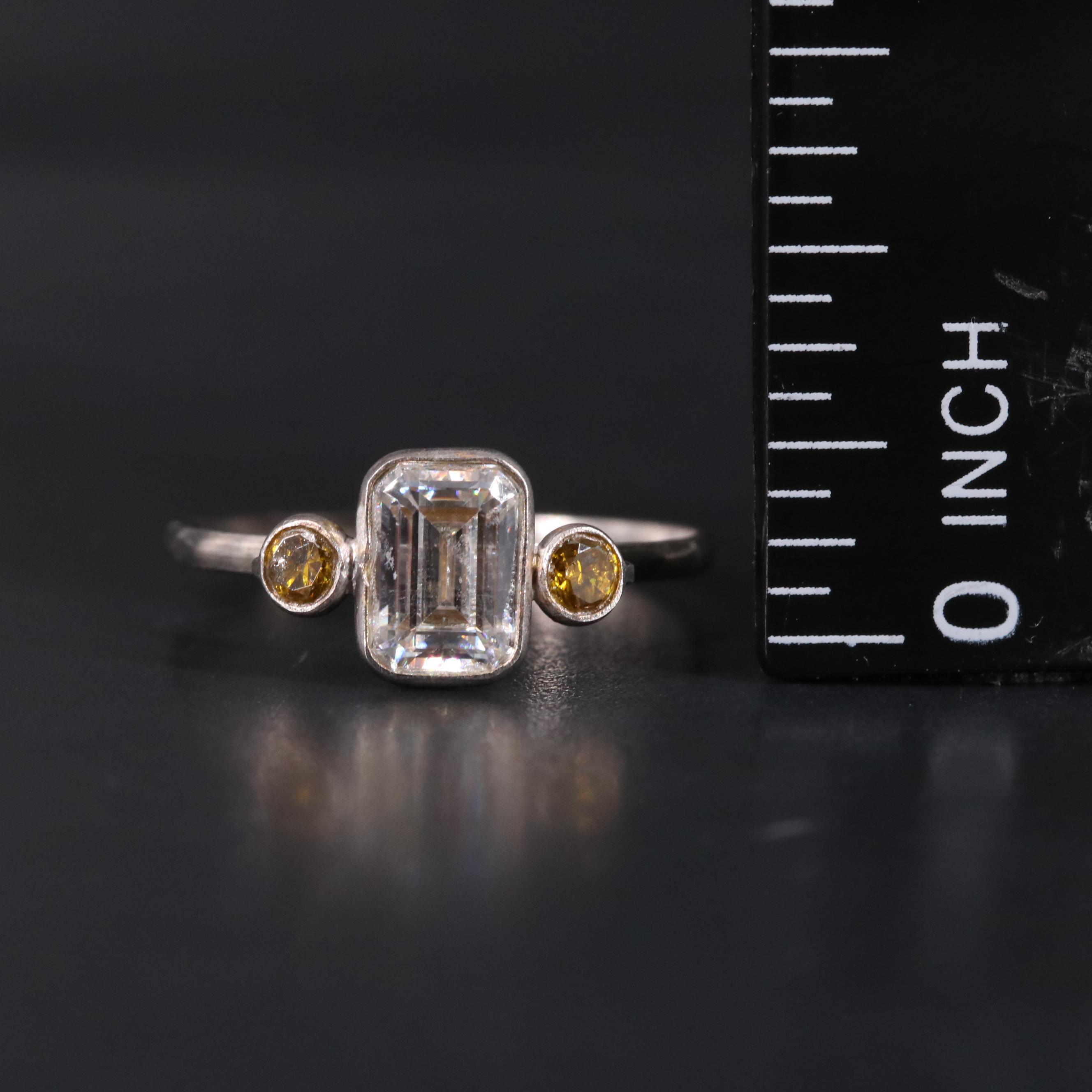 14K Moissanite  and Yellow Lab Grown Diamond Ring