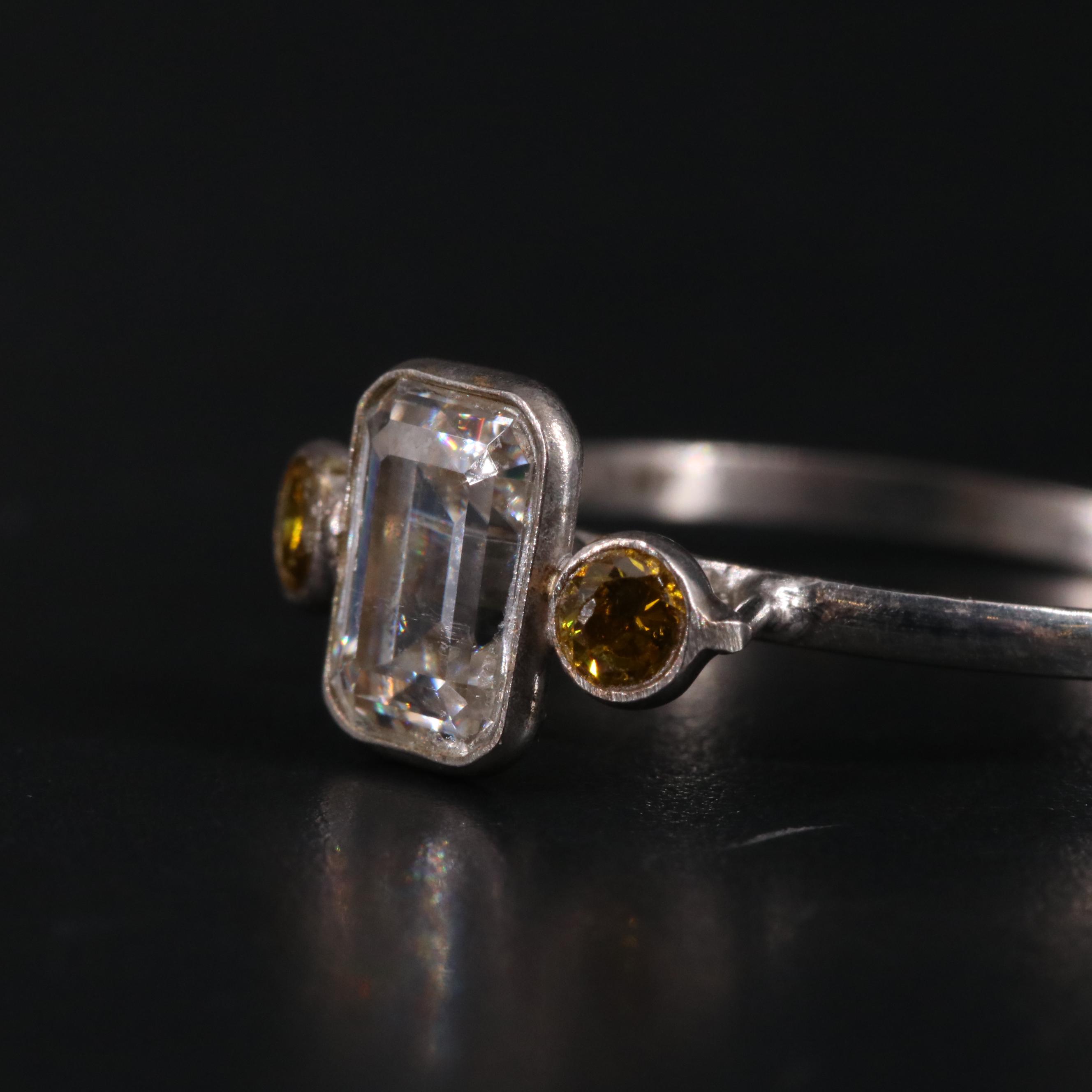 14K Moissanite  and Yellow Lab Grown Diamond Ring