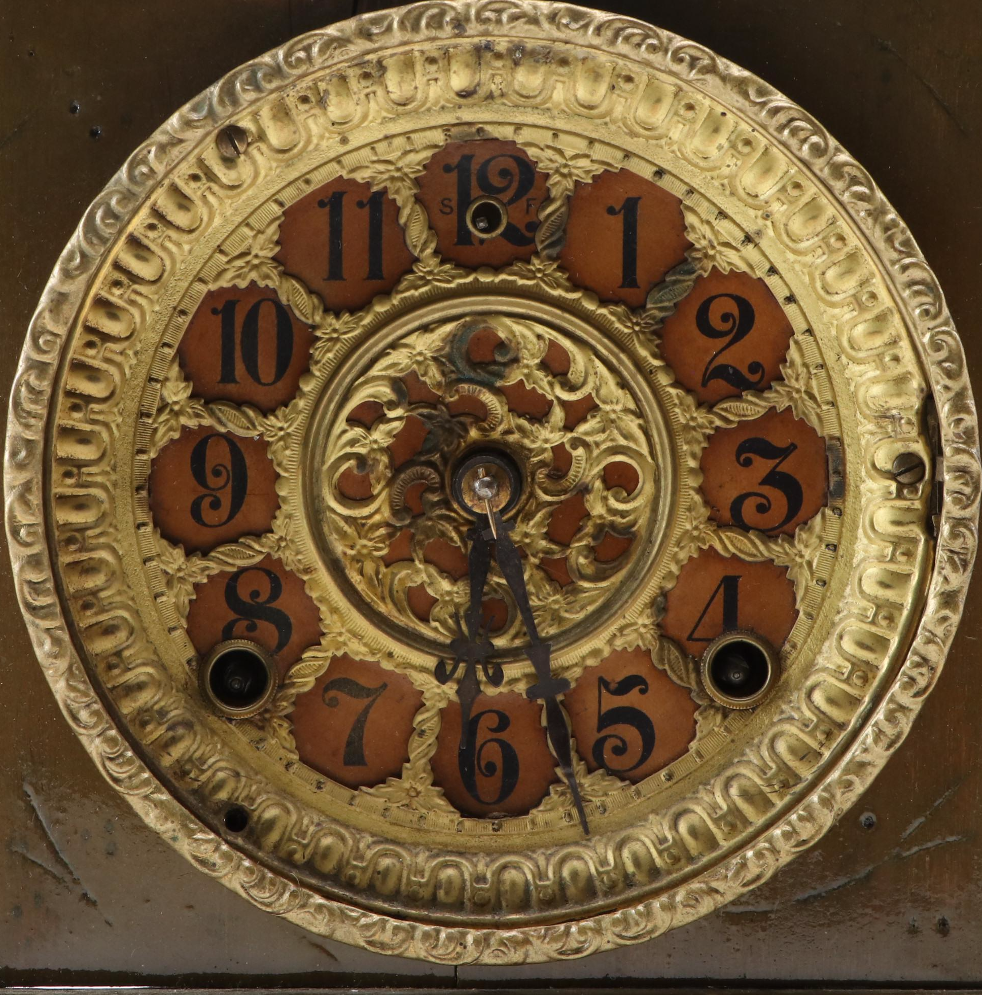 William L. Gilbert Lion's Head Gilt Wood Mantel Clock, 1903
