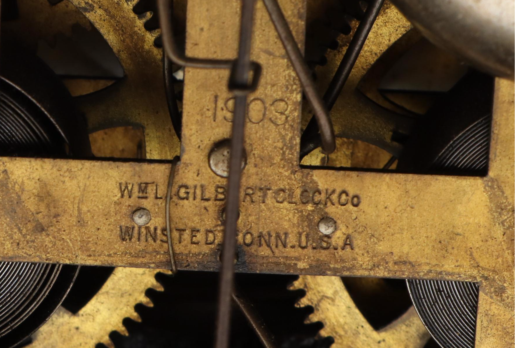 William L. Gilbert Lion's Head Gilt Wood Mantel Clock, 1903