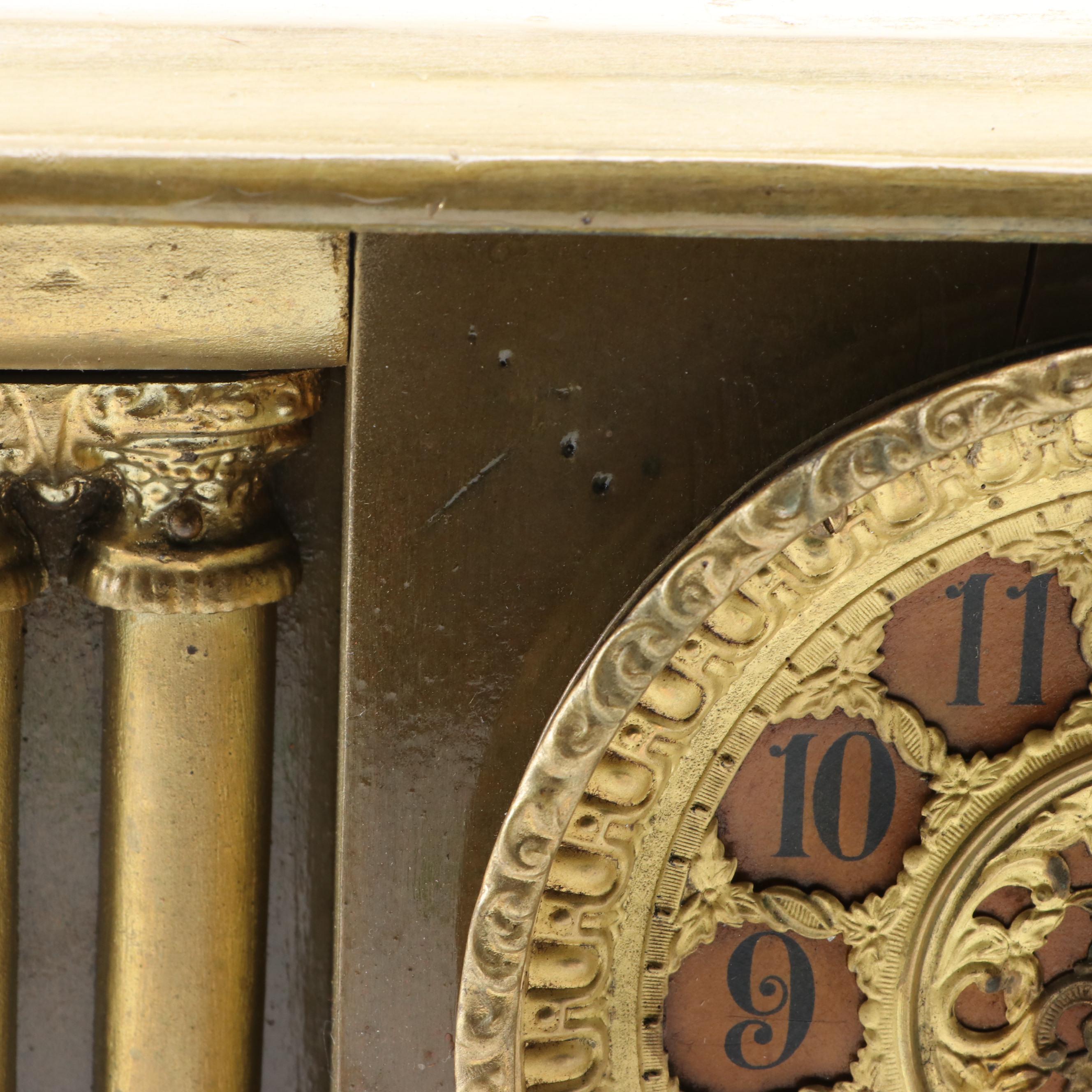 William L. Gilbert Lion's Head Gilt Wood Mantel Clock, 1903