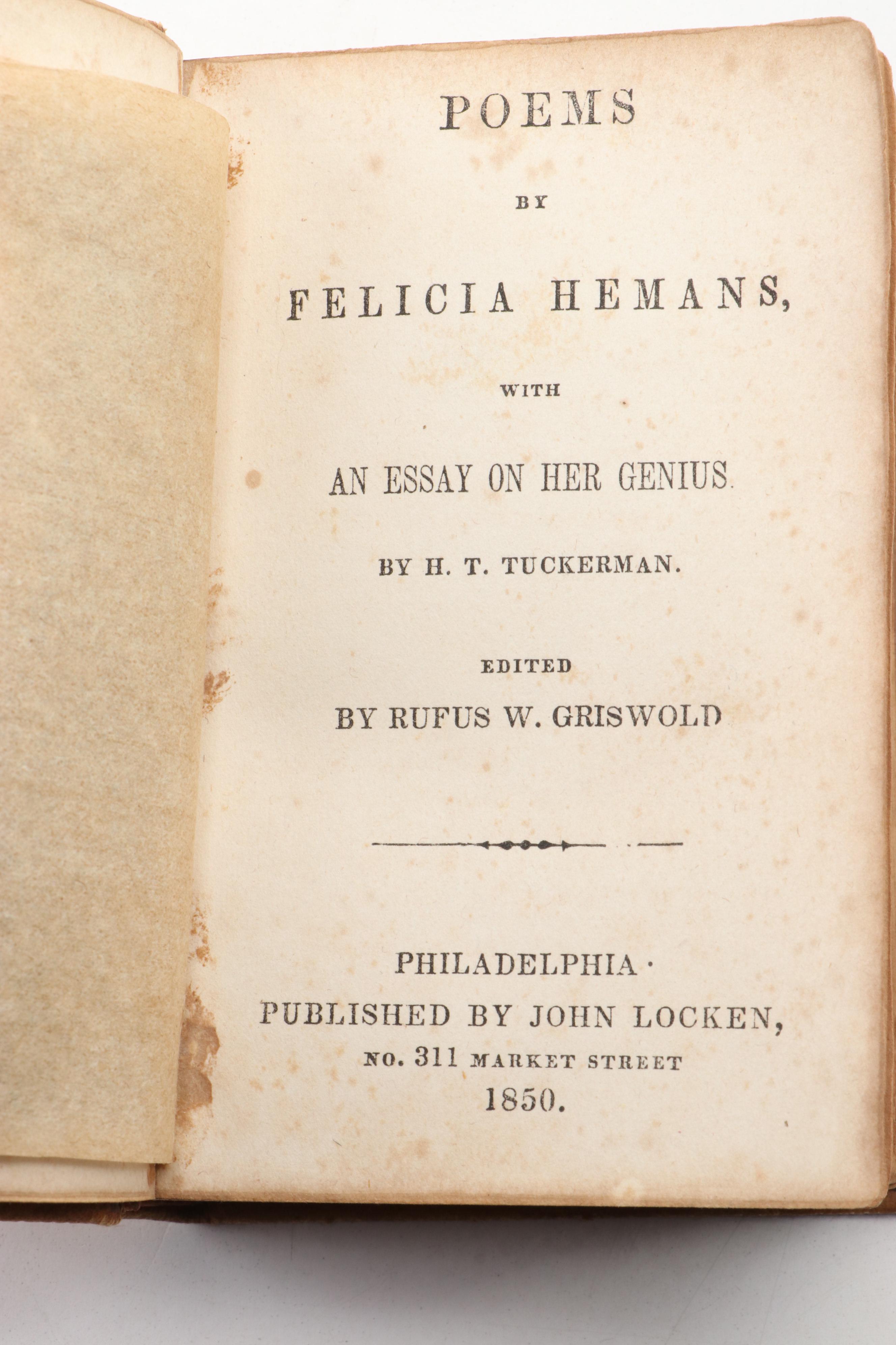 "Poems by Felicia Hemans" by H.T. Tuckerman with French Engraving Books
