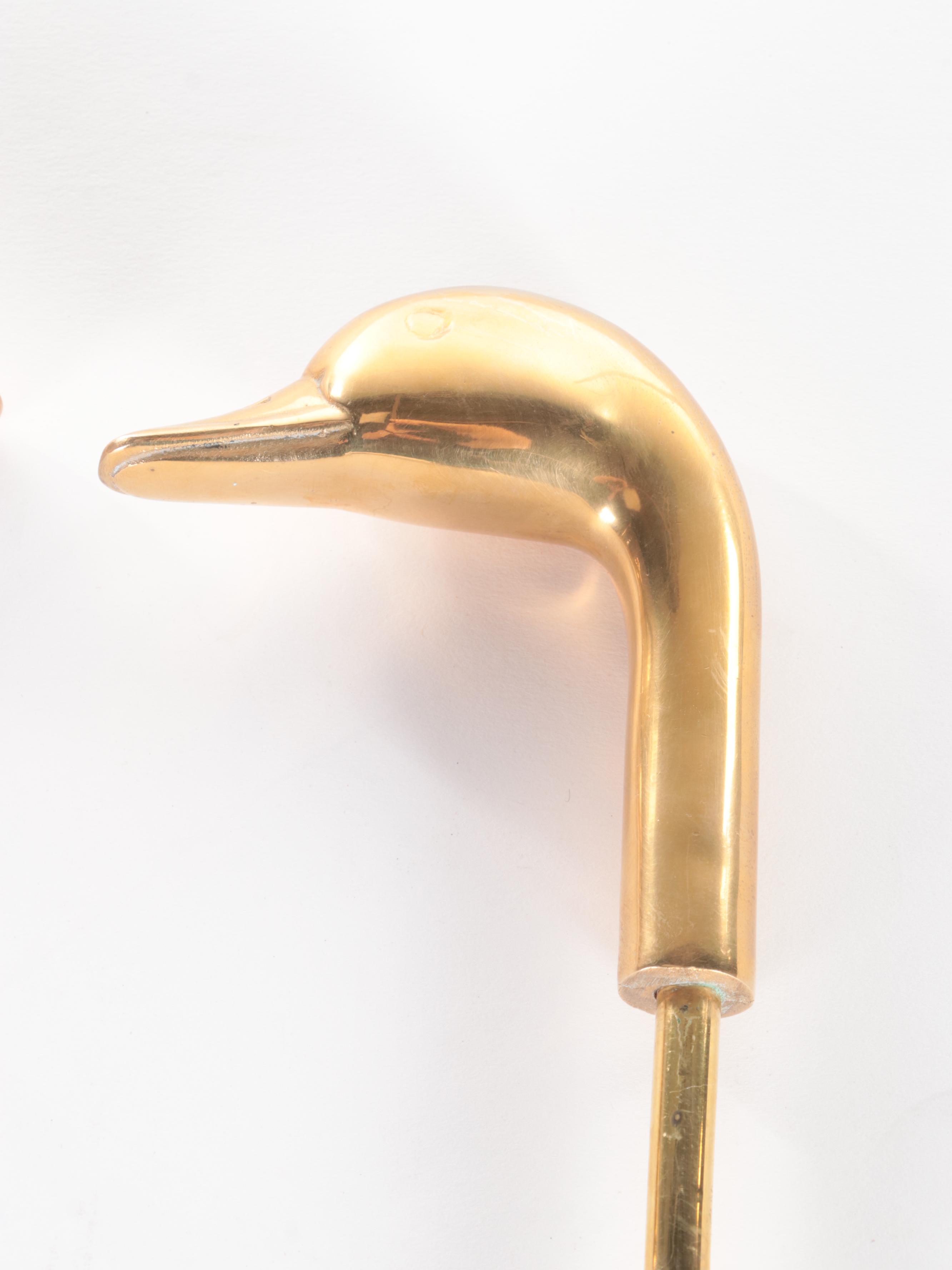 Brass Fireplace Tool Set with Goose Head Finials