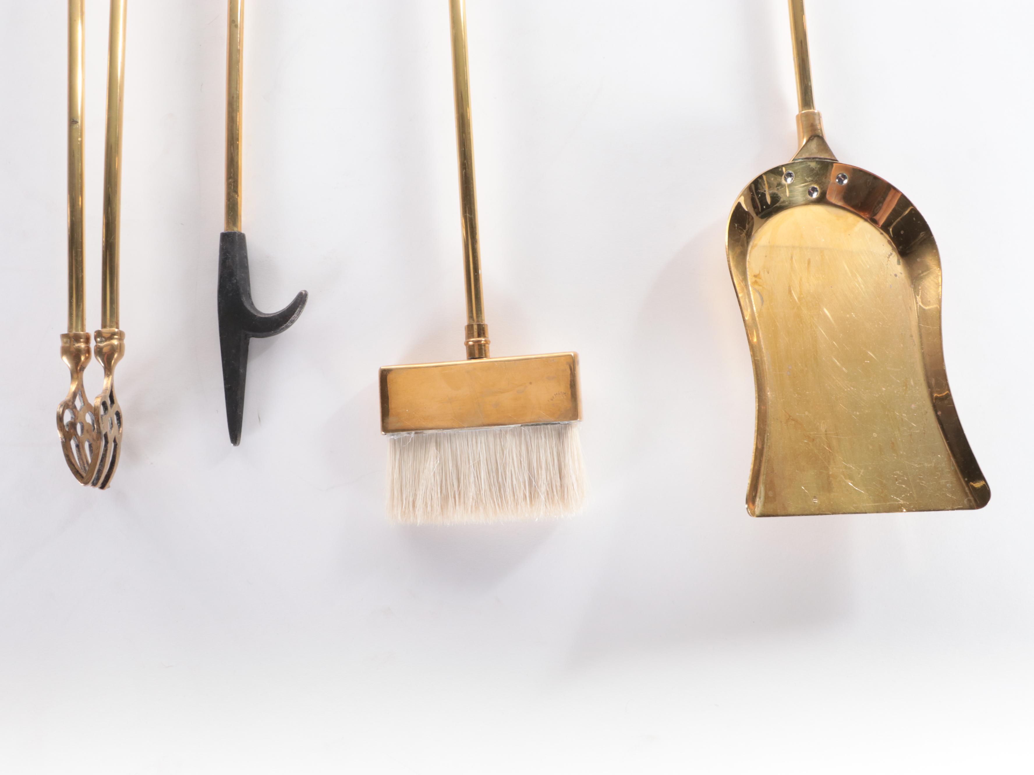 Brass Fireplace Tool Set with Goose Head Finials