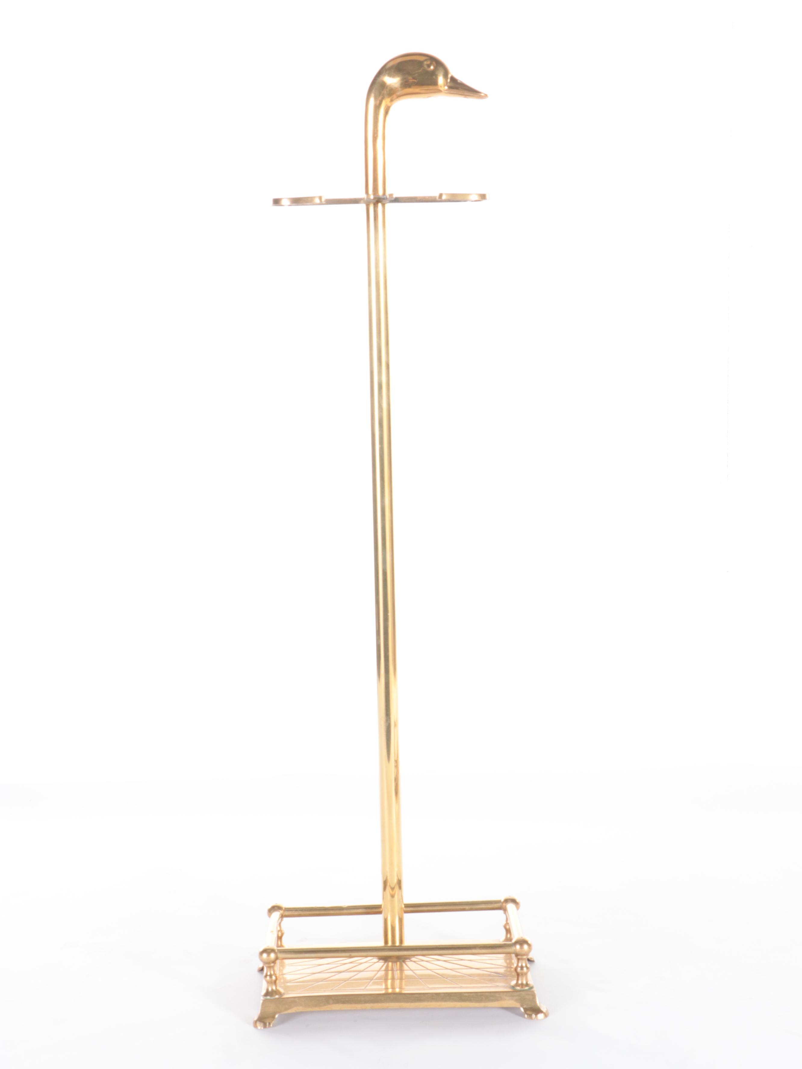 Brass Fireplace Tool Set with Goose Head Finials