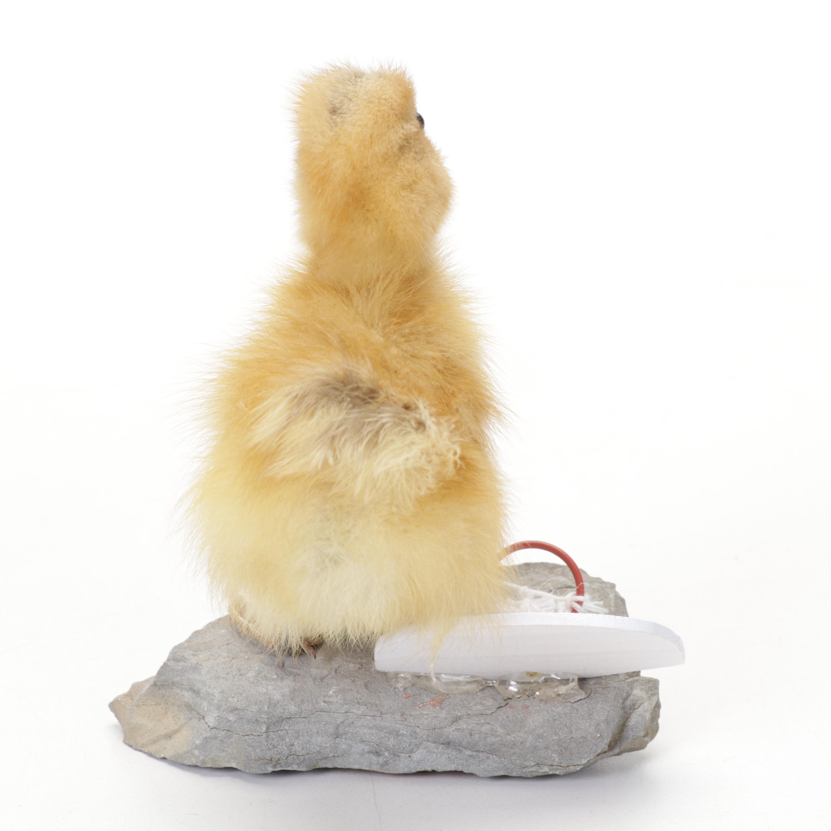 Taxidermy Duckling with Basketball Equipment on Stone Base