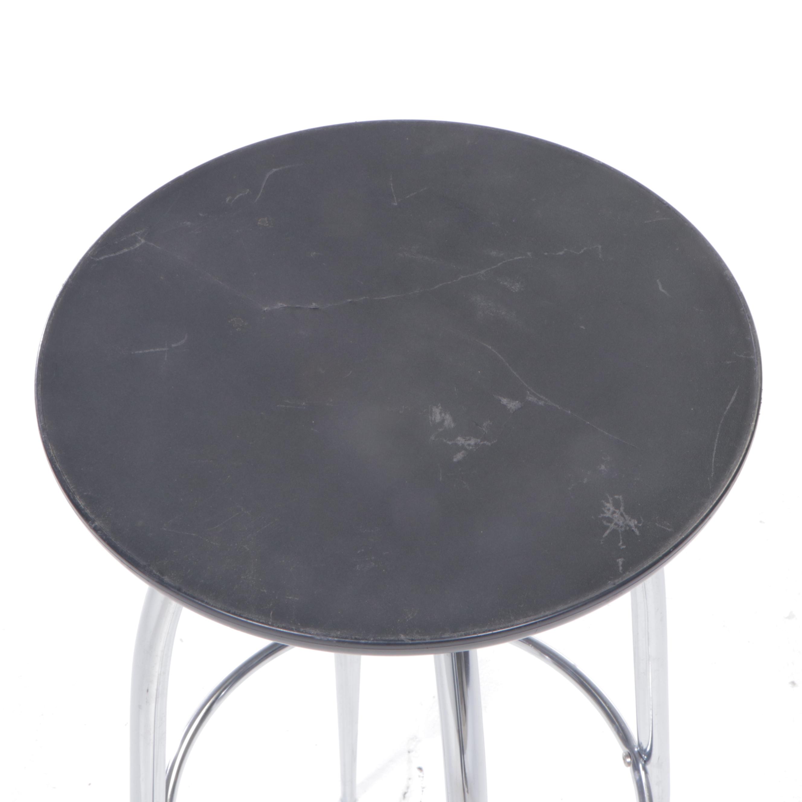 Five Modernist Style Chrome and Black Plastic Bar Stools