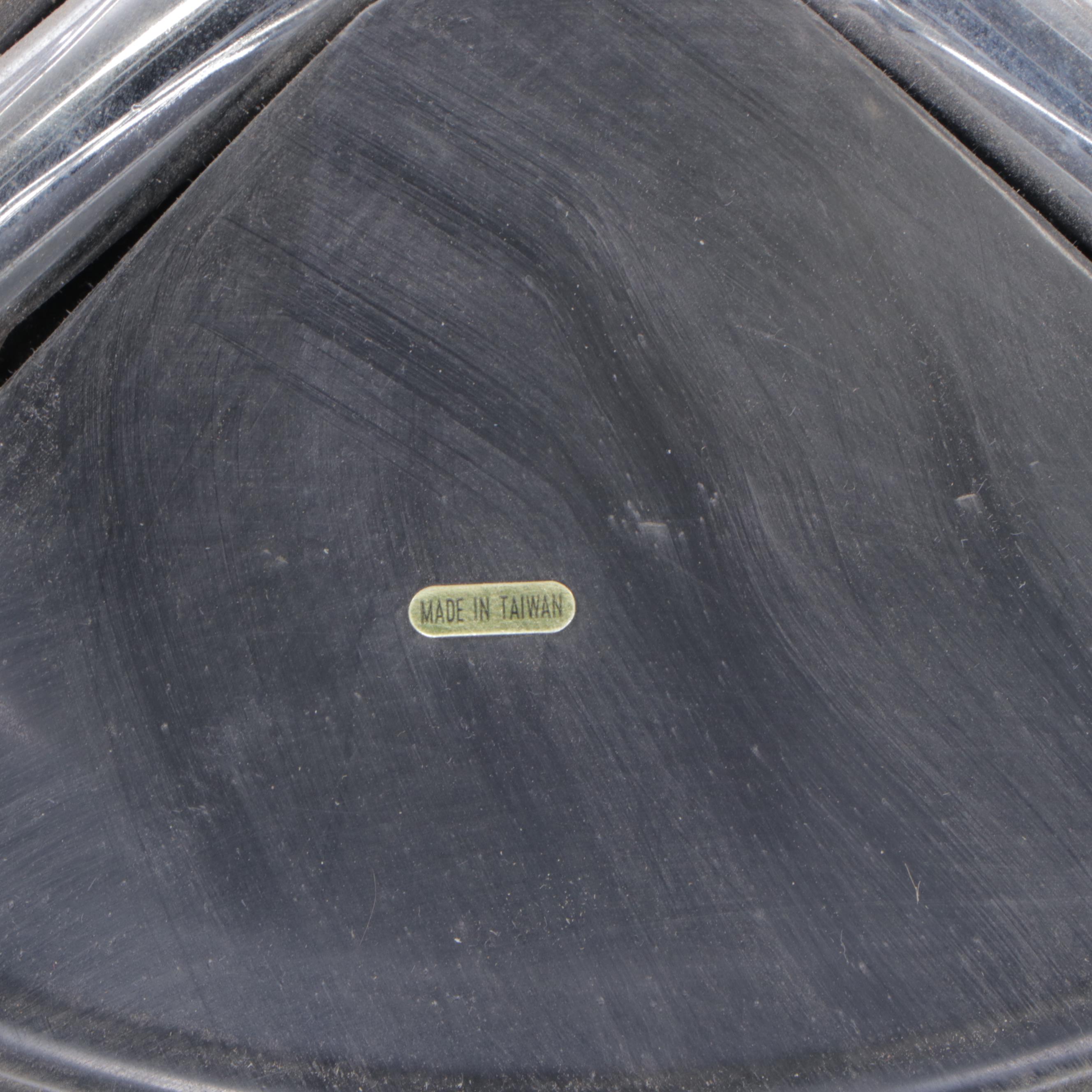 Five Modernist Style Chrome and Black Plastic Bar Stools