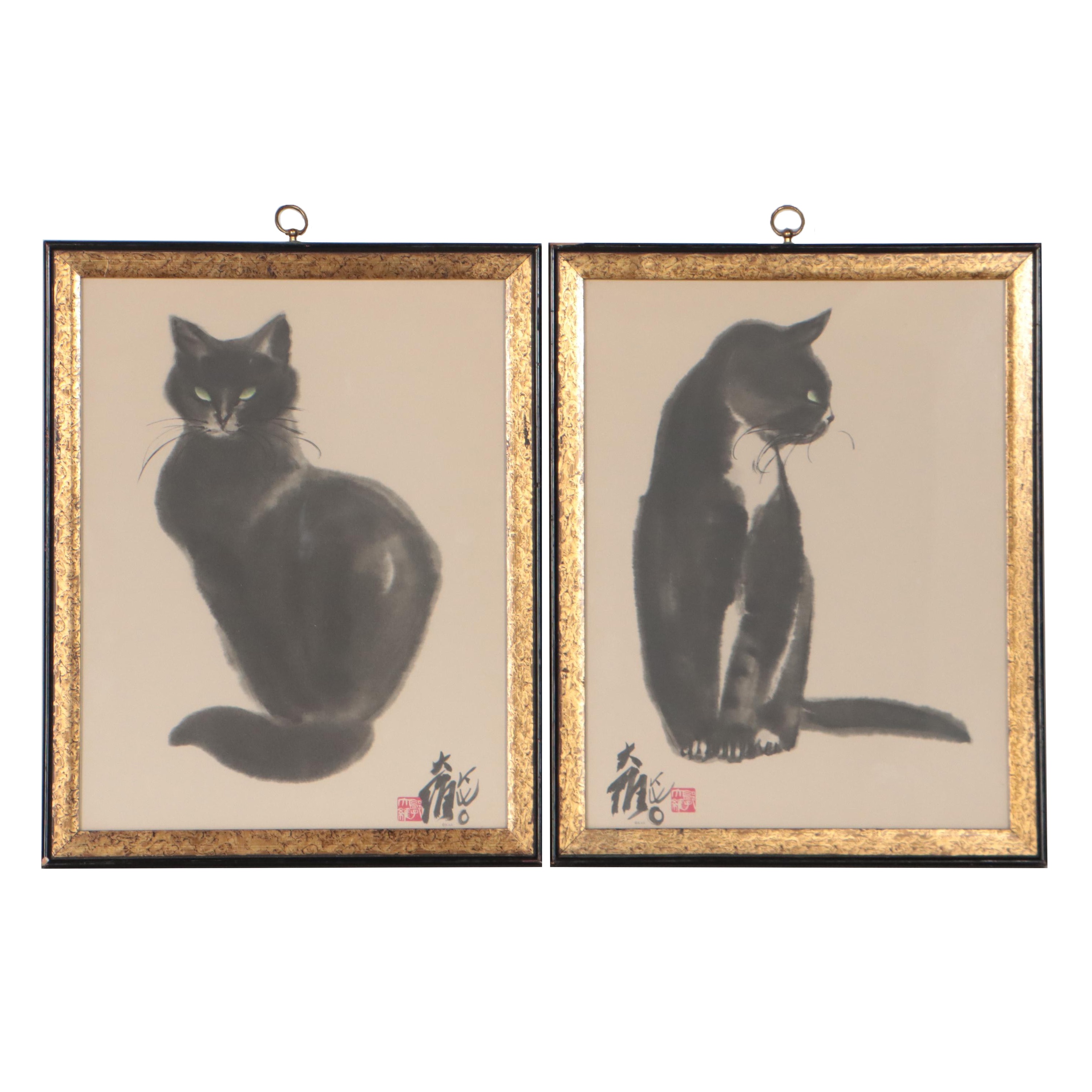 Lithographs After David Da Wei Kwo of Cats "Tess" and "Tip"