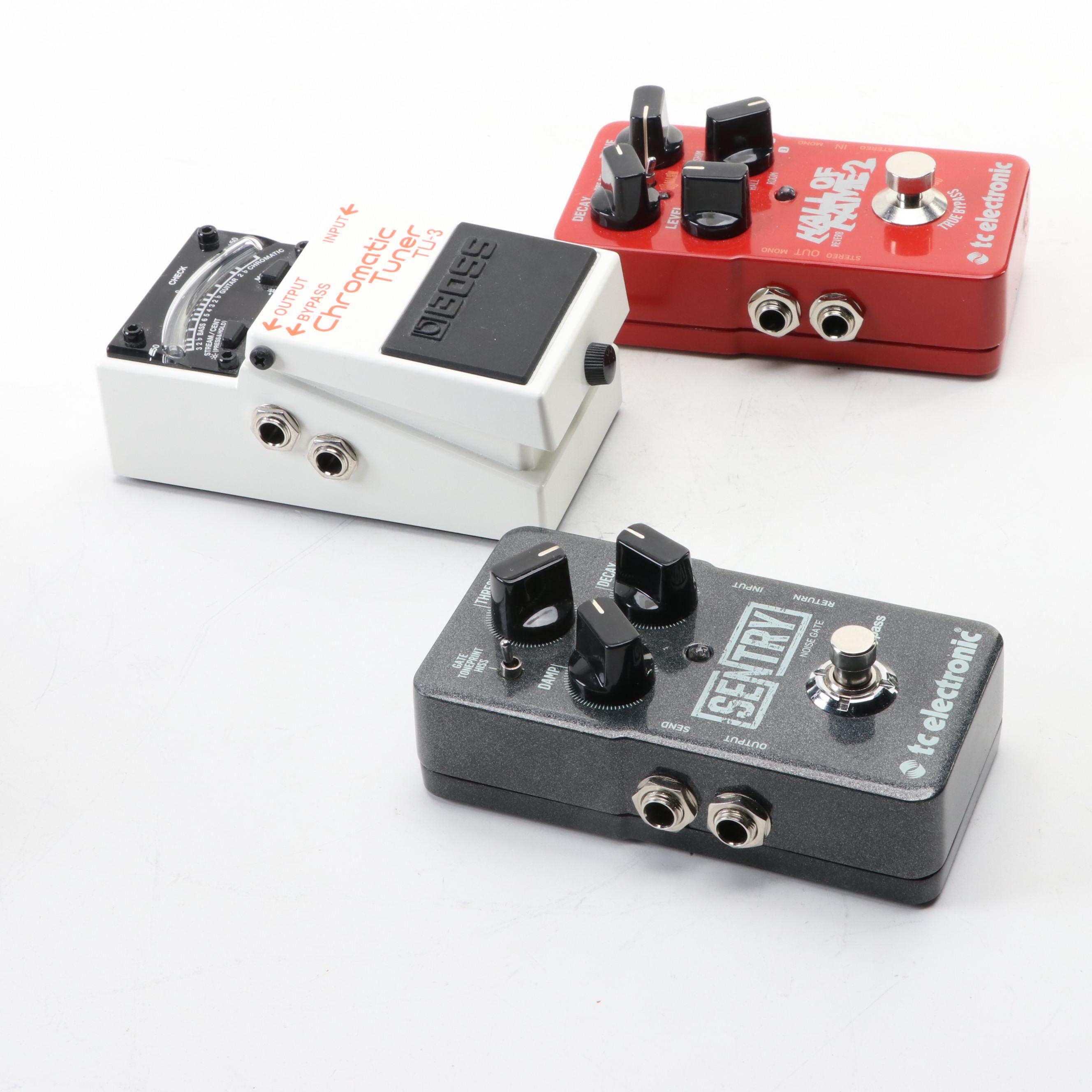 TC Electronic Sentry and Hall of Fame 2 and Boss TU-3 Chromatic Tuner