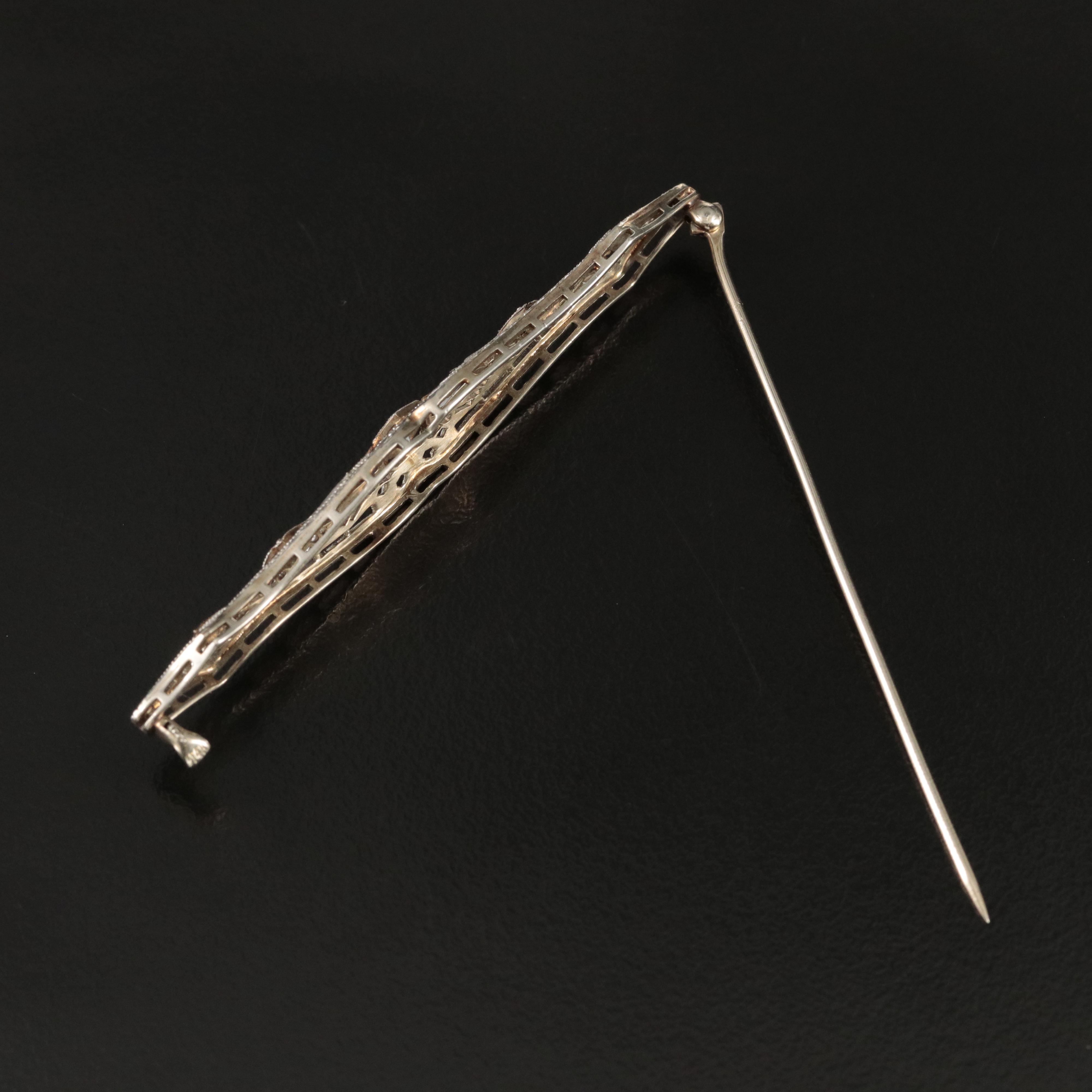 Vintage 14K 0.26 CTW Diamond and Sapphire Bar Brooch with Platinum Front