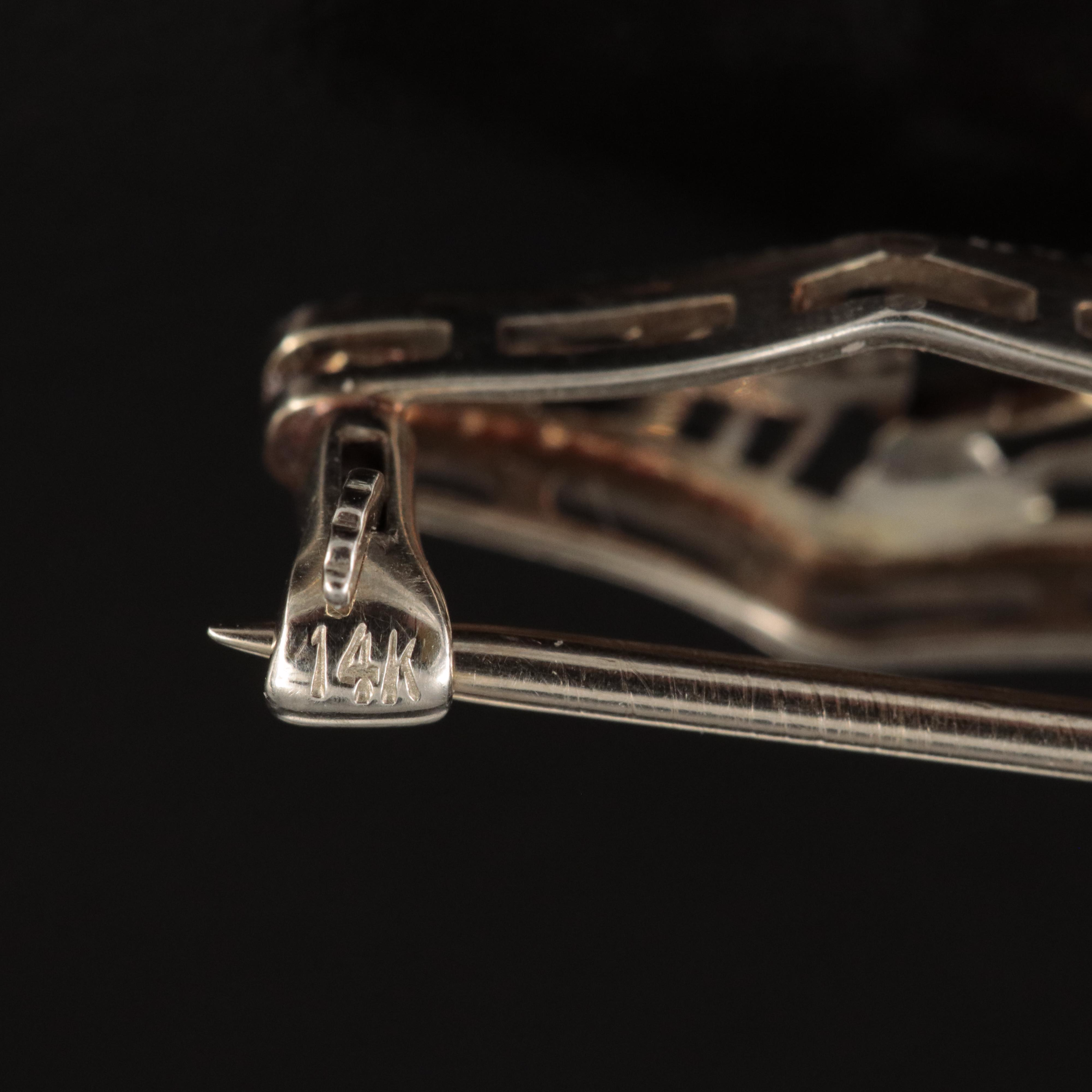 Vintage 14K 0.26 CTW Diamond and Sapphire Bar Brooch with Platinum Front