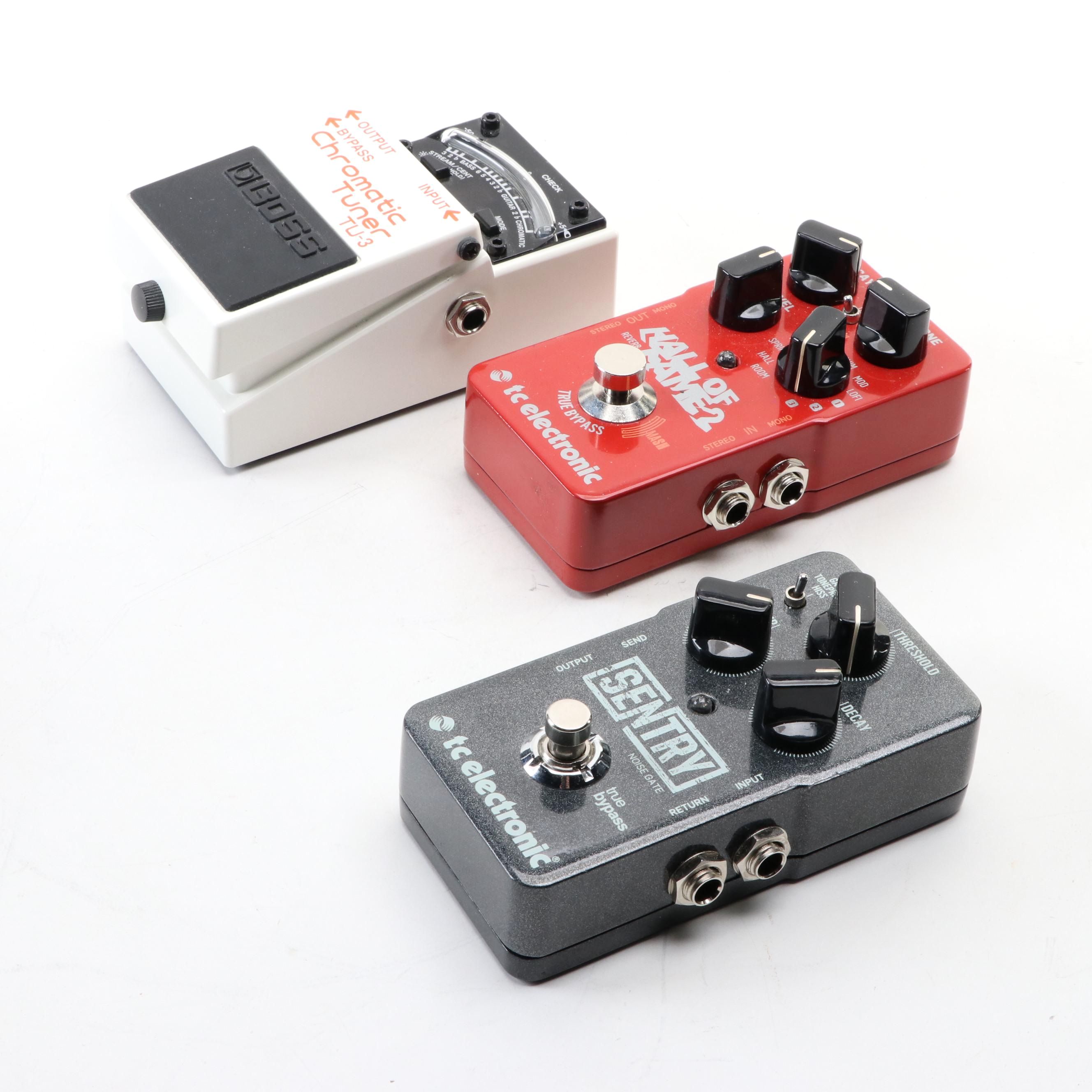 TC Electronic Sentry and Hall of Fame 2 and Boss TU-3 Chromatic Tuner