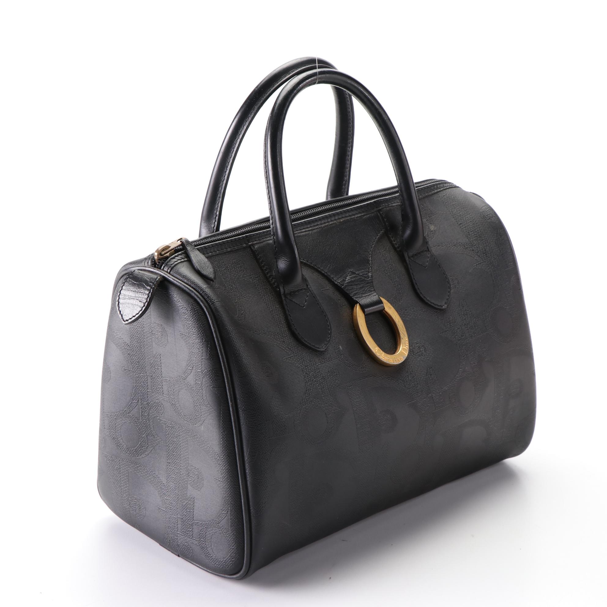 Christian Dior Boston Bag in Black Oblique Canvas and Leather