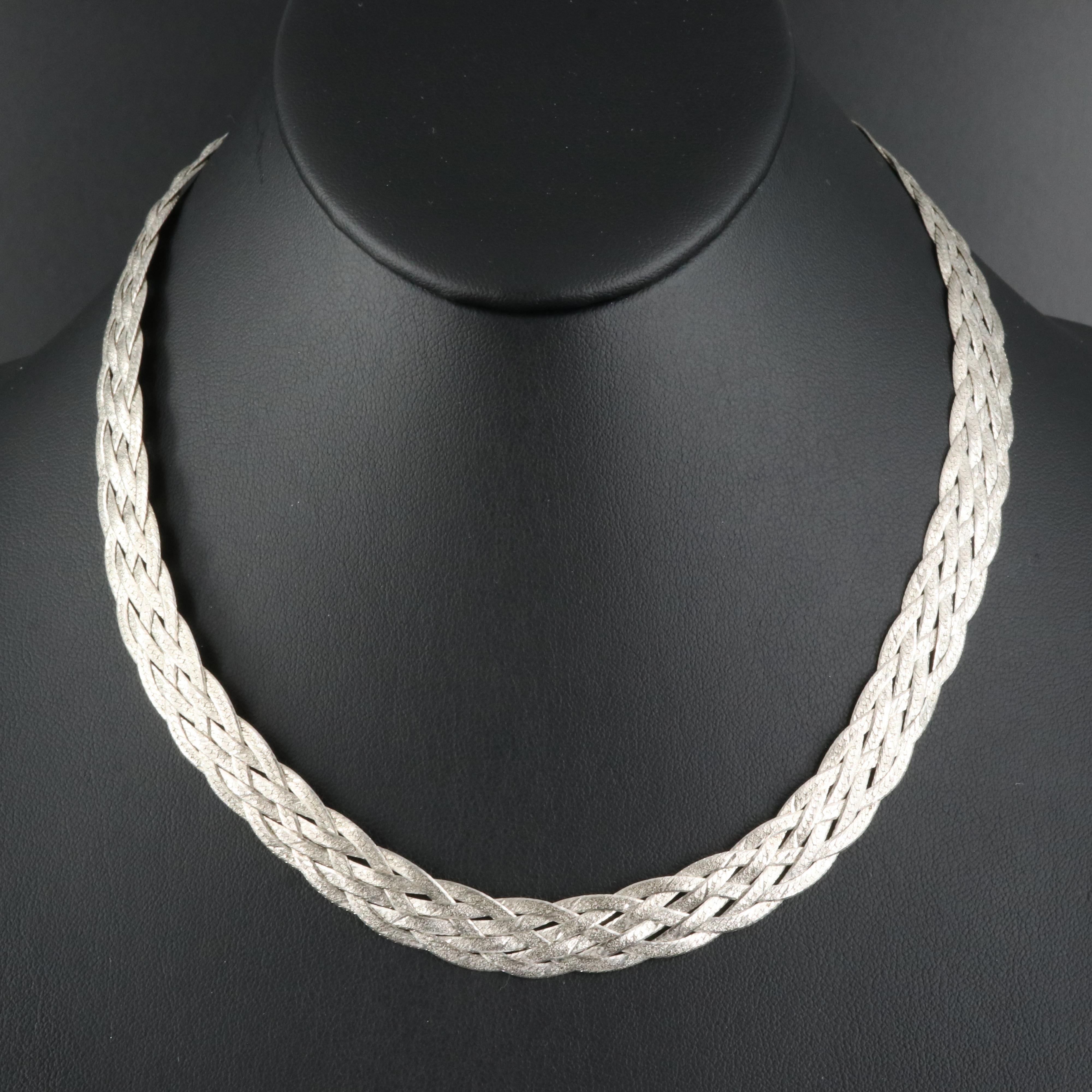 Italian Sterling Flat Woven Herringbone Chain Necklace