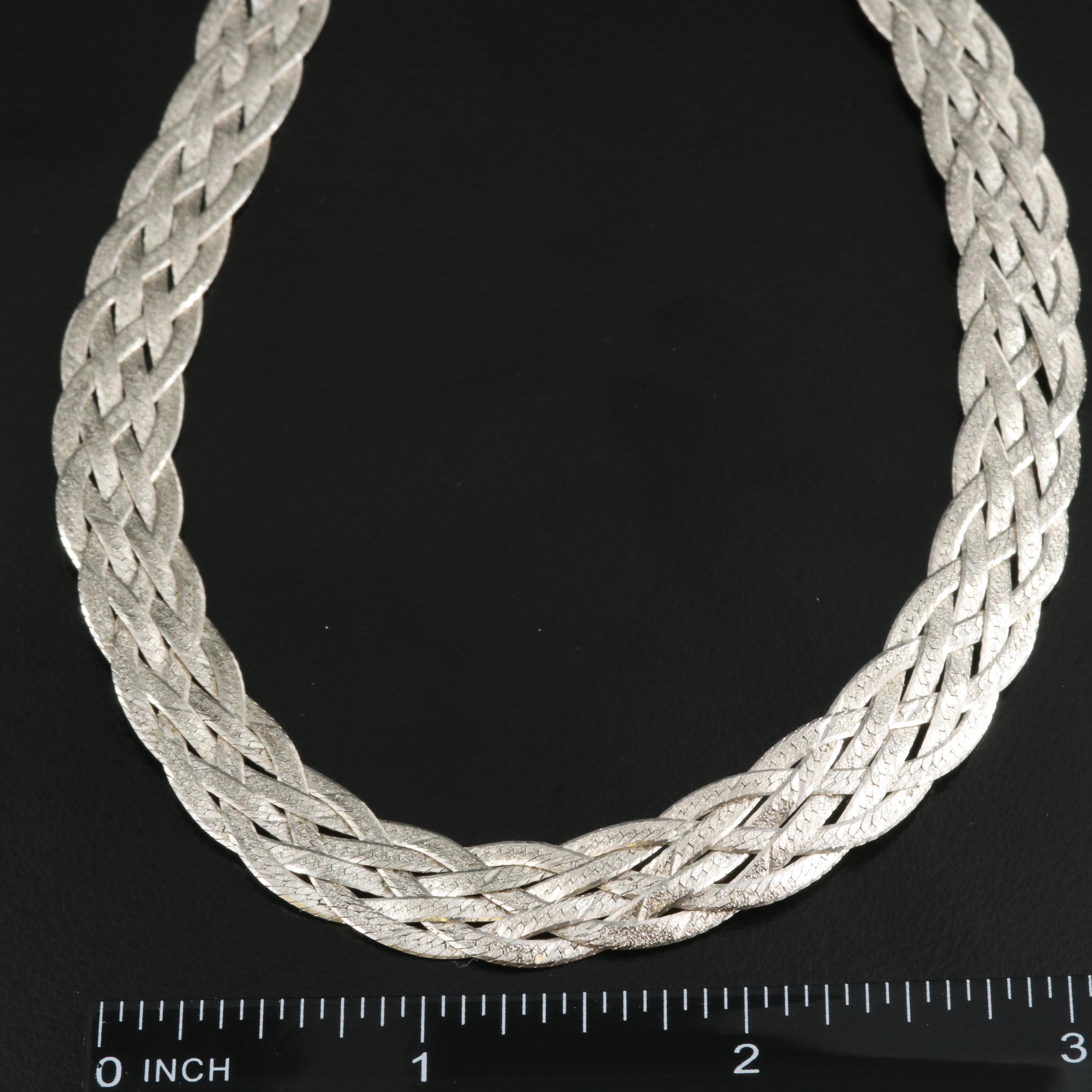 Italian Sterling Flat Woven Herringbone Chain Necklace