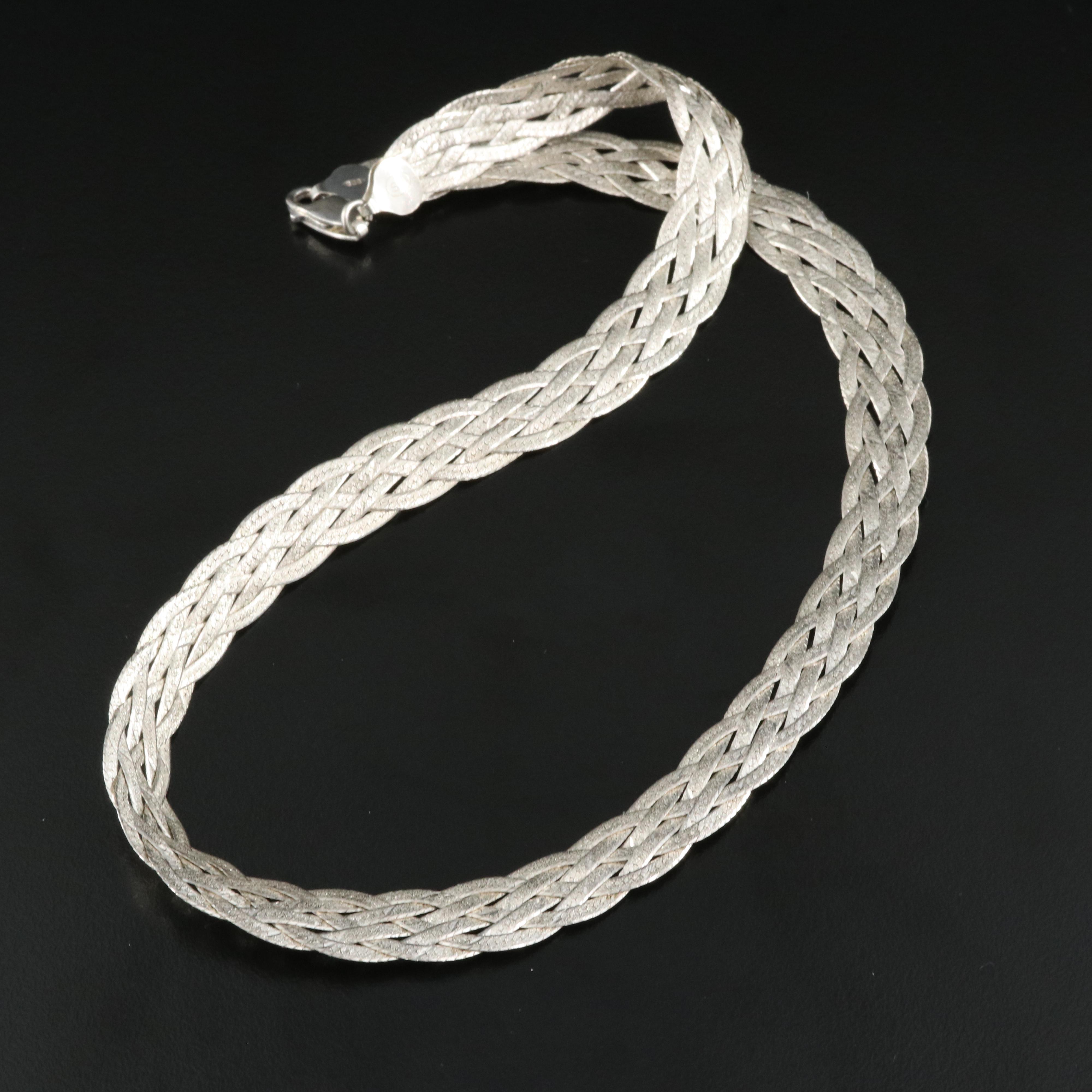Italian Sterling Flat Woven Herringbone Chain Necklace