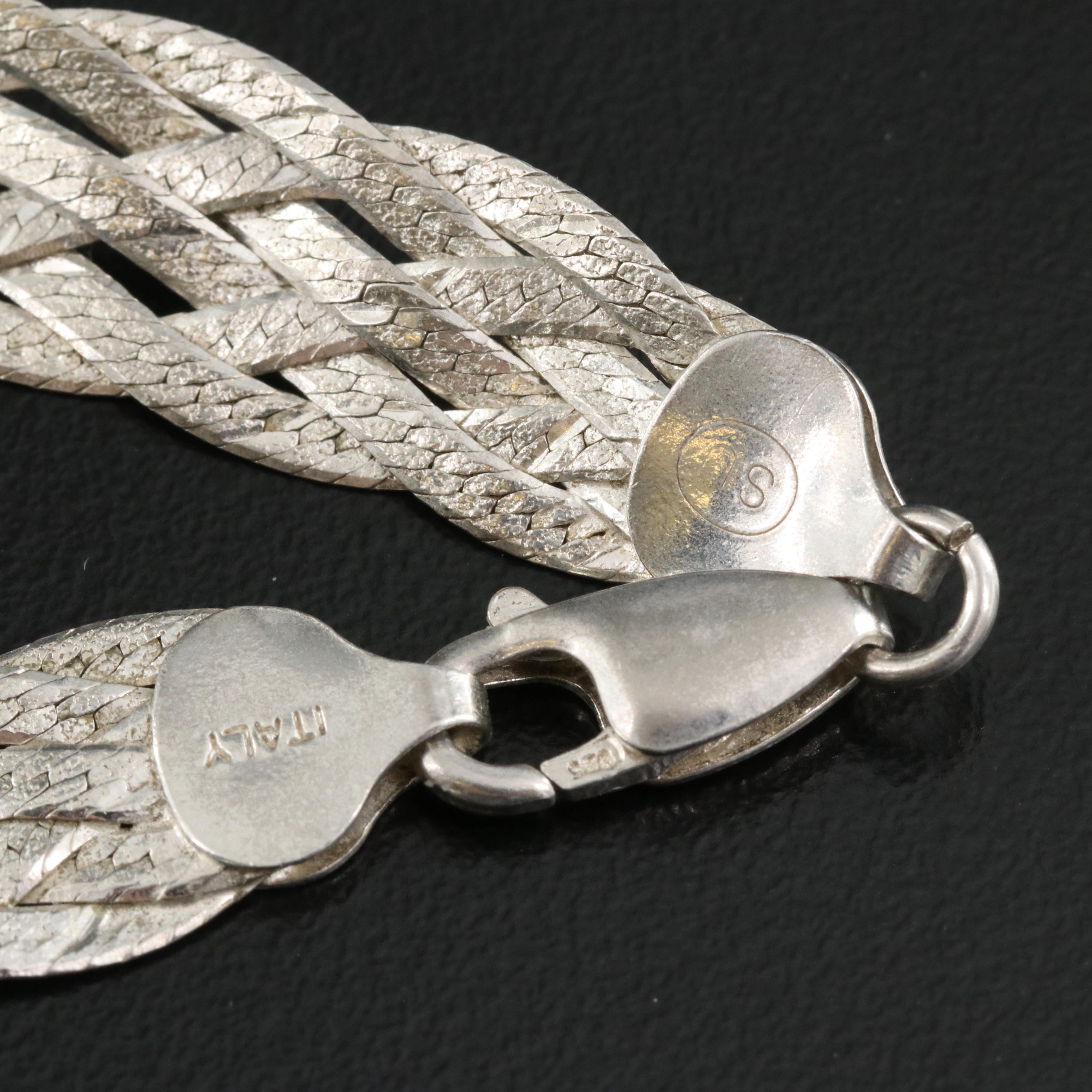 Italian Sterling Flat Woven Herringbone Chain Necklace