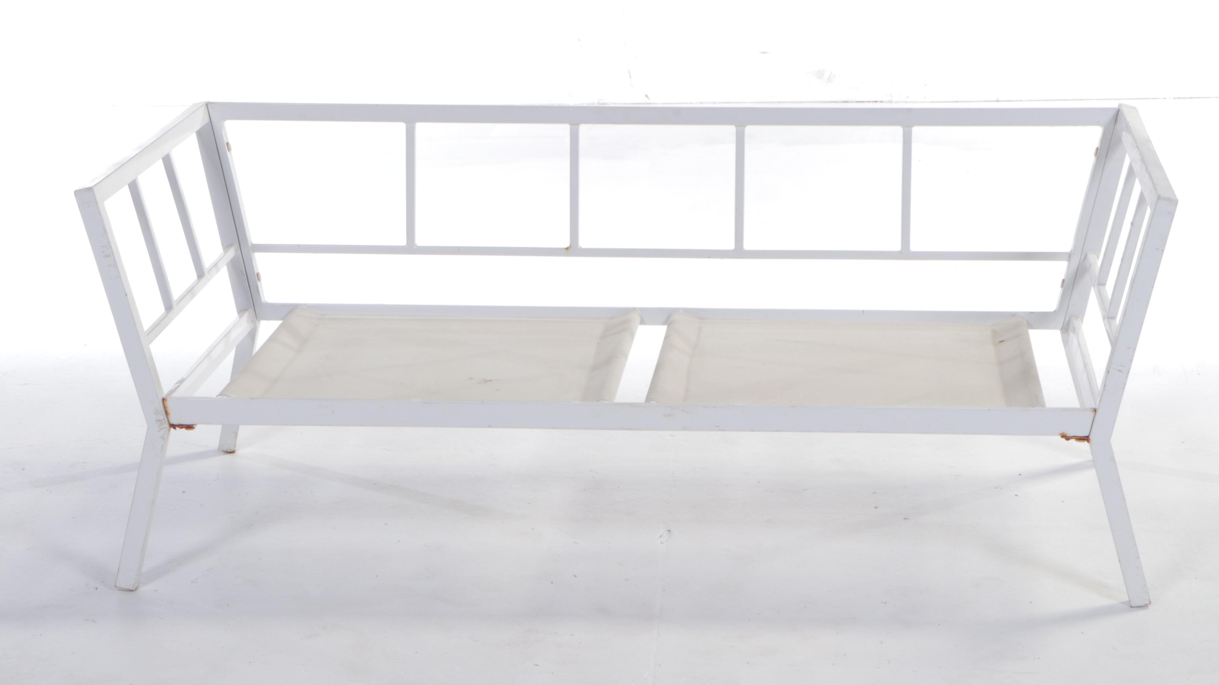 White Powder-Coated Metal Patio Sofa and Two Lounge Chairs, Late 20th Century