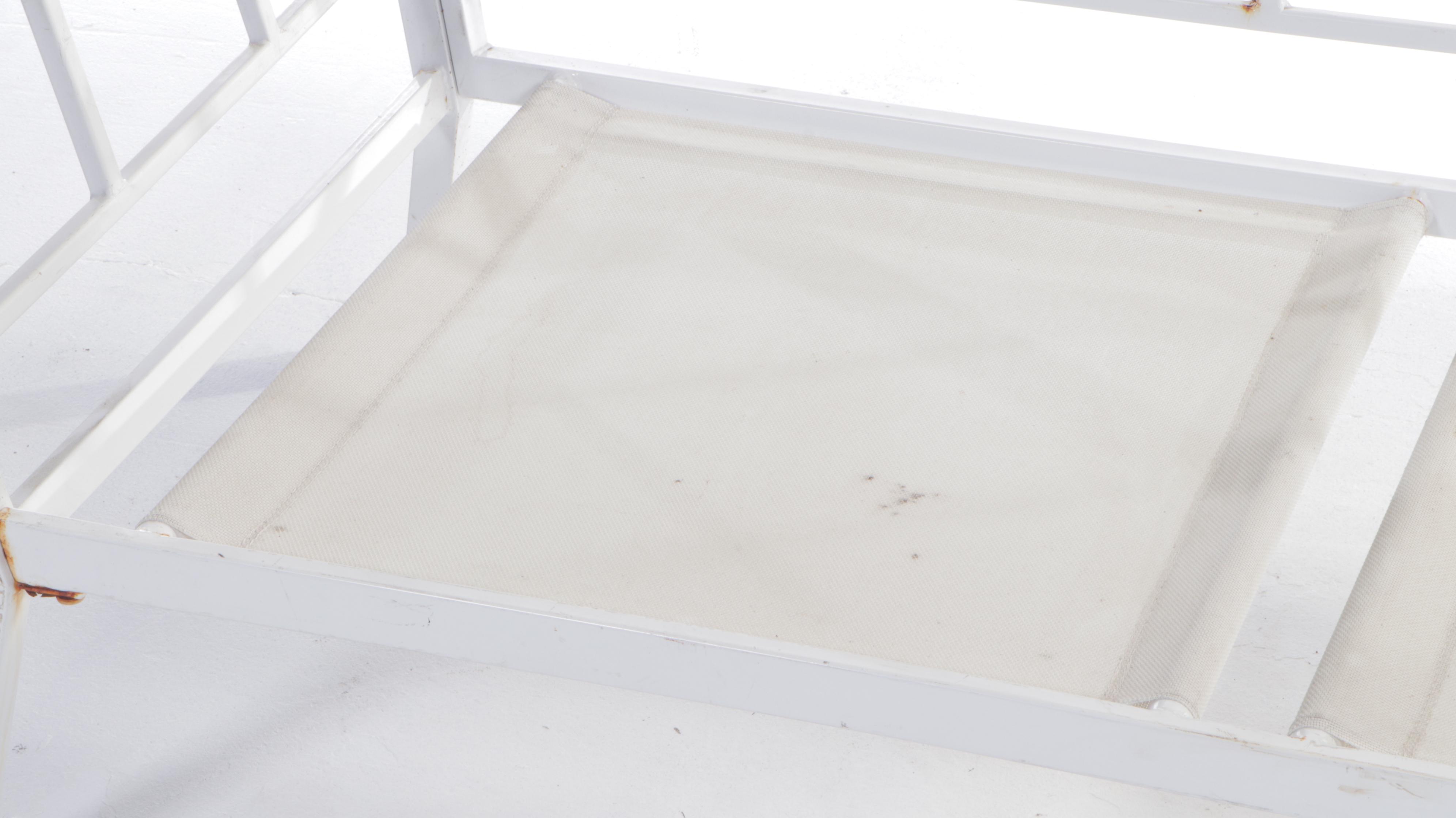 White Powder-Coated Metal Patio Sofa and Two Lounge Chairs, Late 20th Century