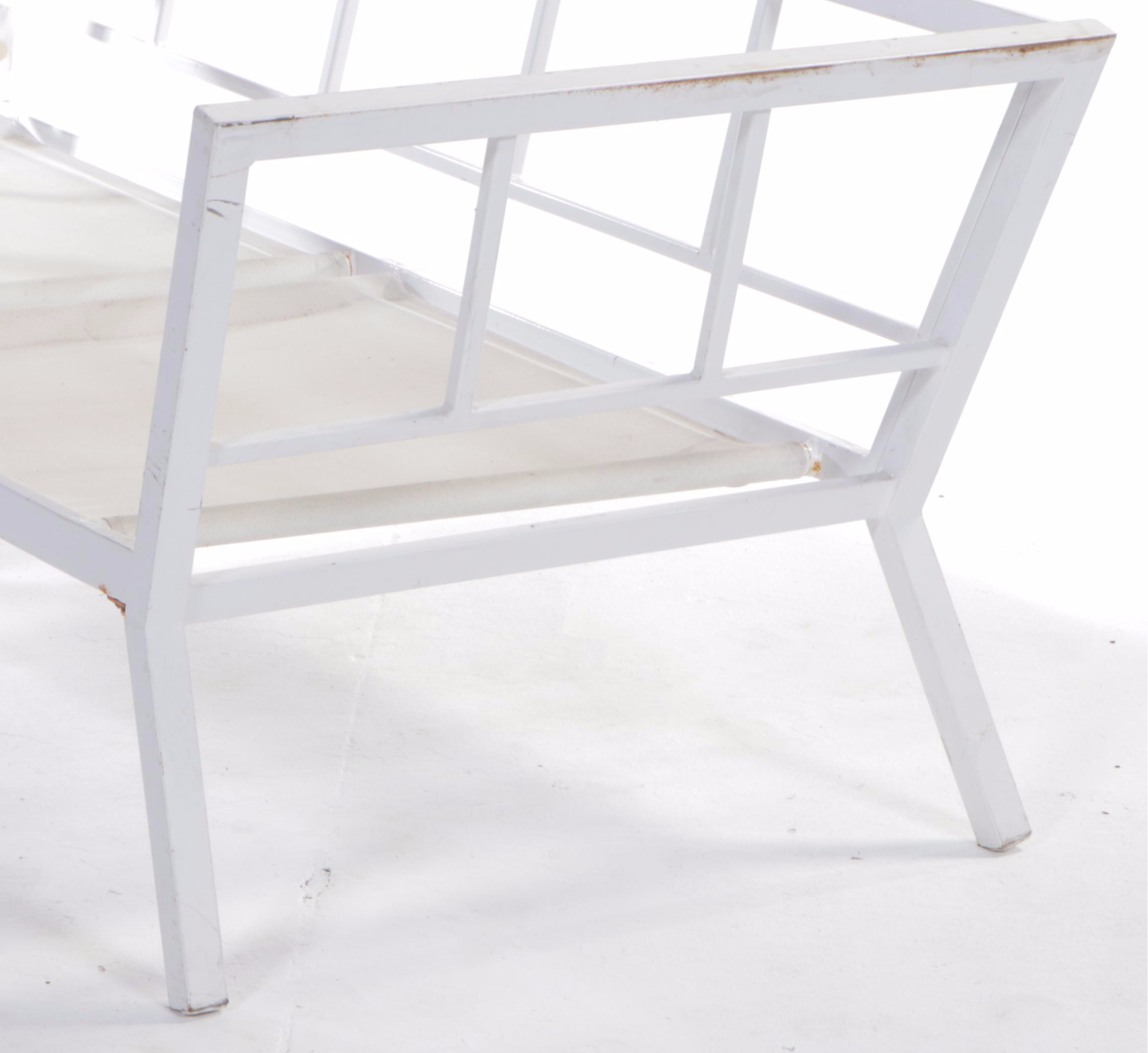 White Powder-Coated Metal Patio Sofa and Two Lounge Chairs, Late 20th Century