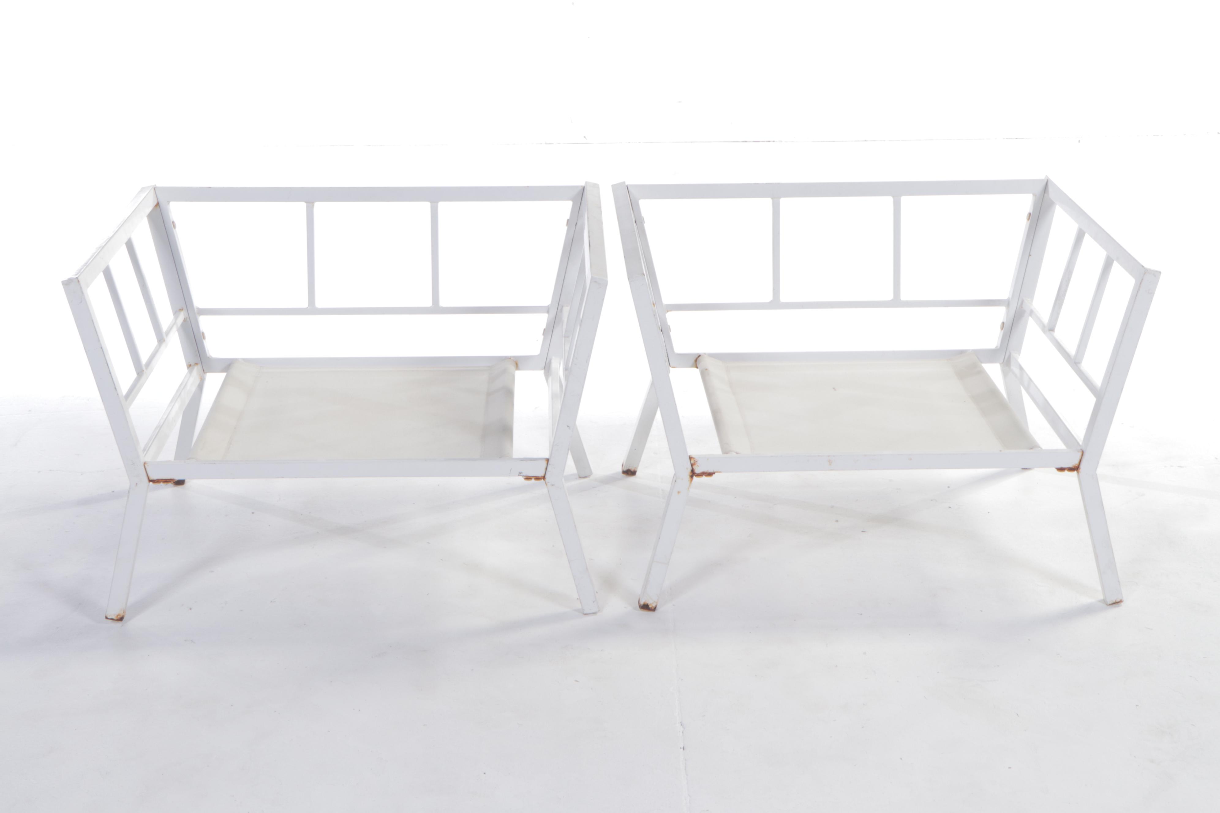 White Powder-Coated Metal Patio Sofa and Two Lounge Chairs, Late 20th Century