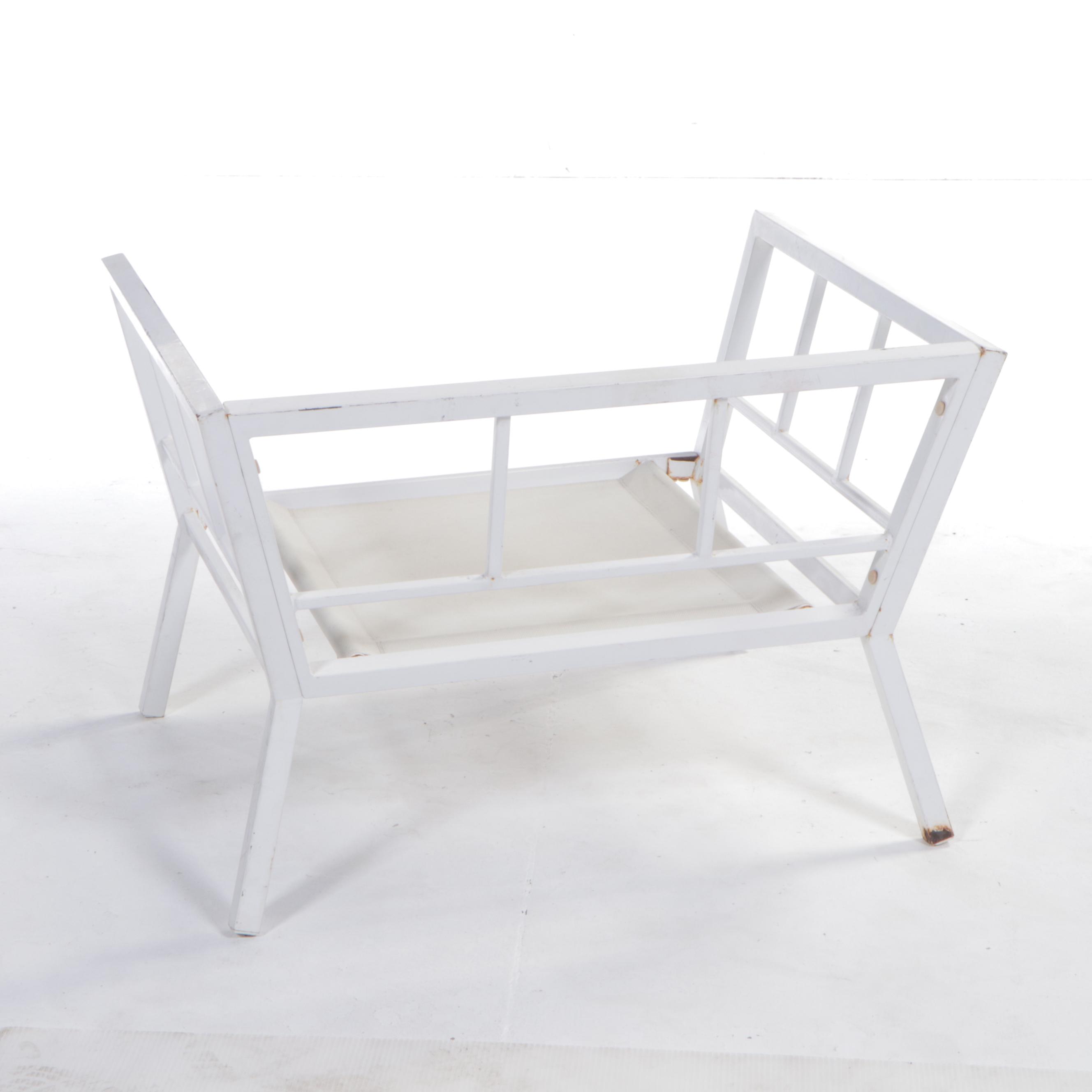 White Powder-Coated Metal Patio Sofa and Two Lounge Chairs, Late 20th Century