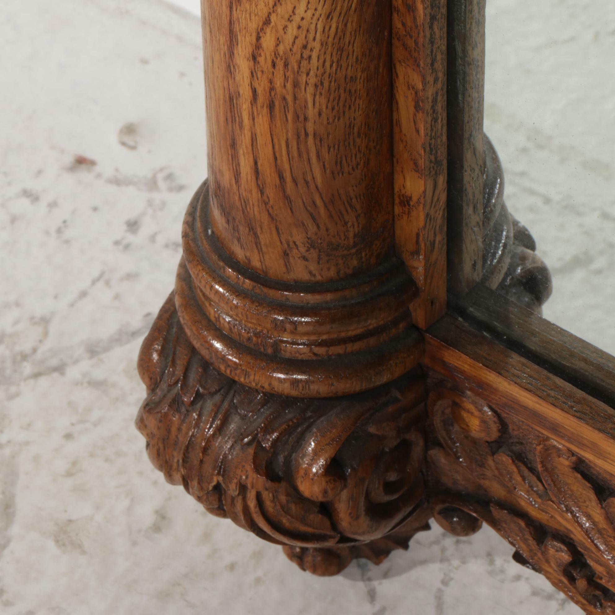 Victorian Carved Oak Wall Mirror with Biblical Tetramorph Coat of Arms