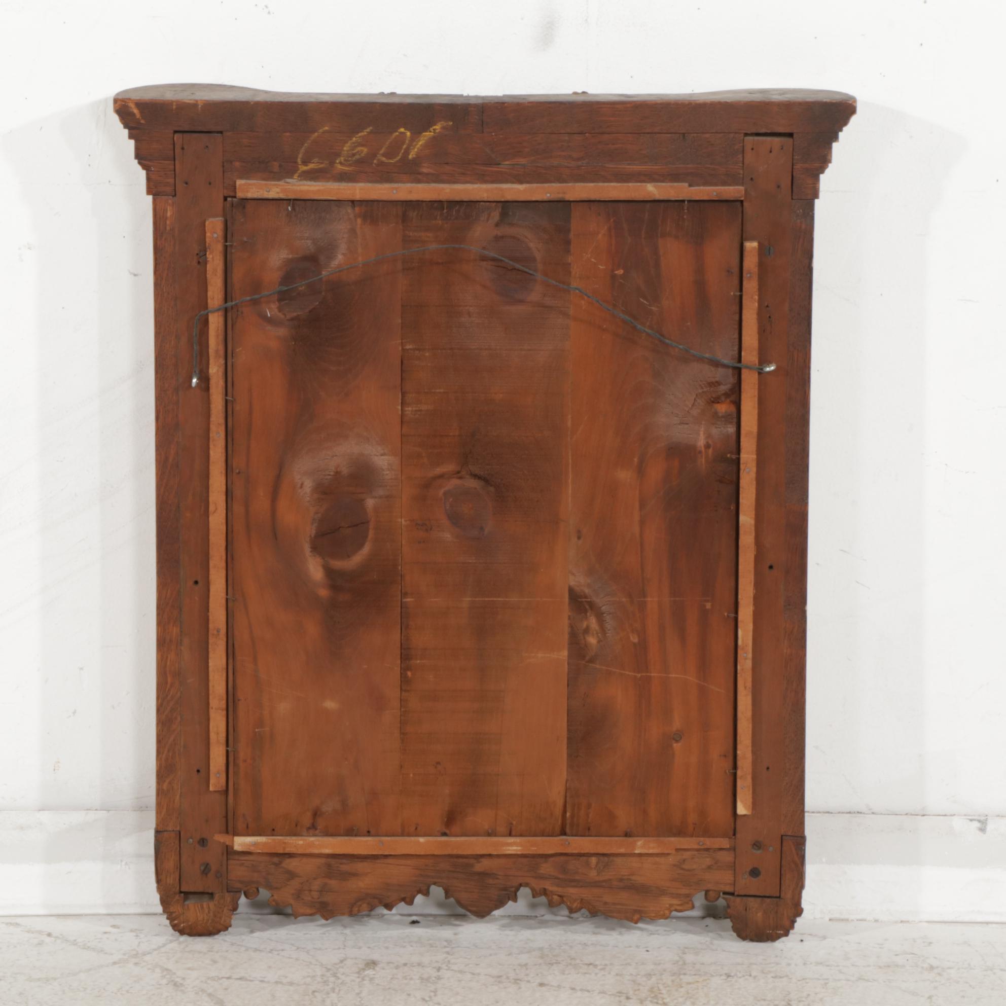 Victorian Carved Oak Wall Mirror with Biblical Tetramorph Coat of Arms