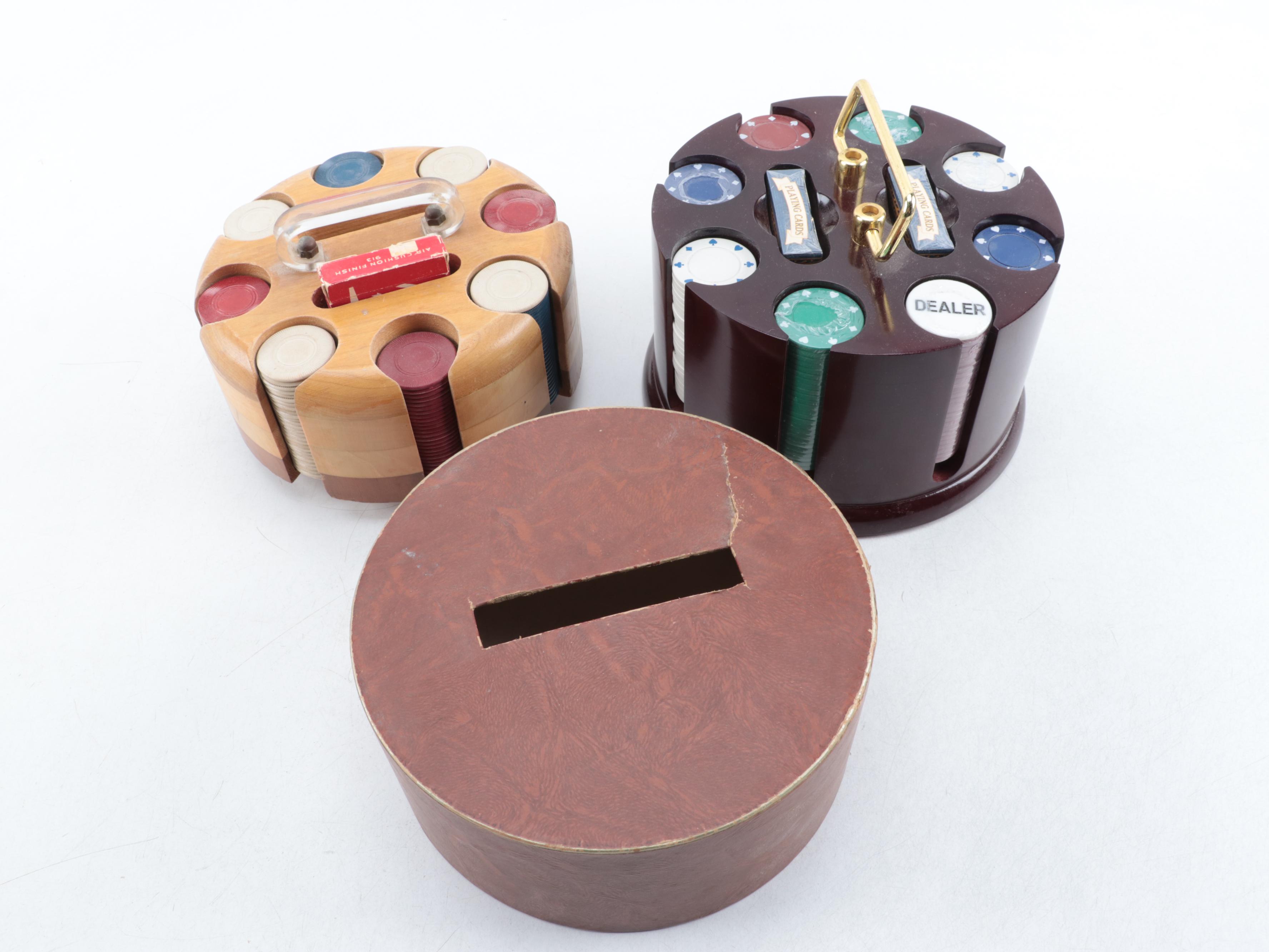 Poker Chip Carousels with Chips, Cards, Card Shuffler and Dominos