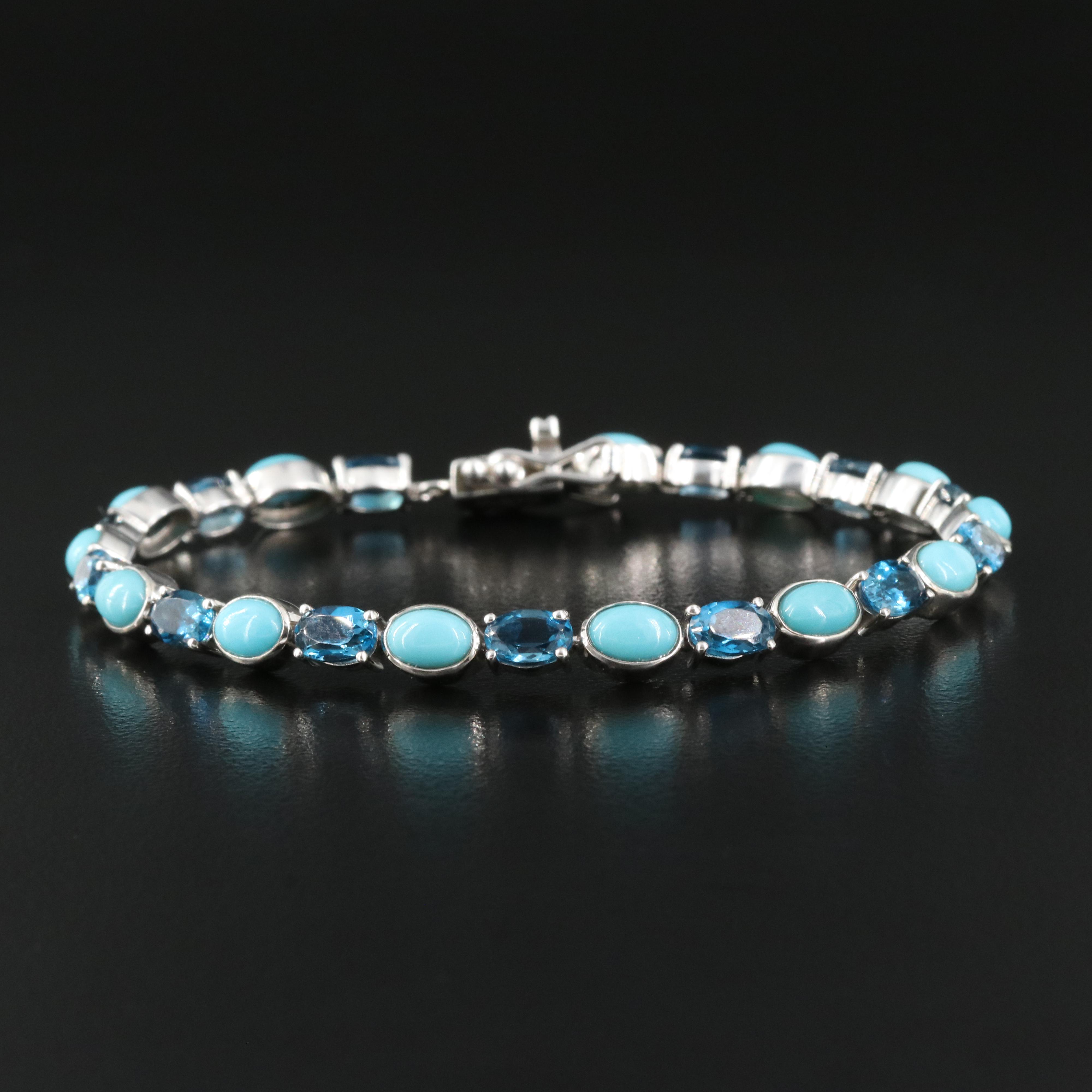 Sterling Turquoise and London Blue Topaz Bracelet