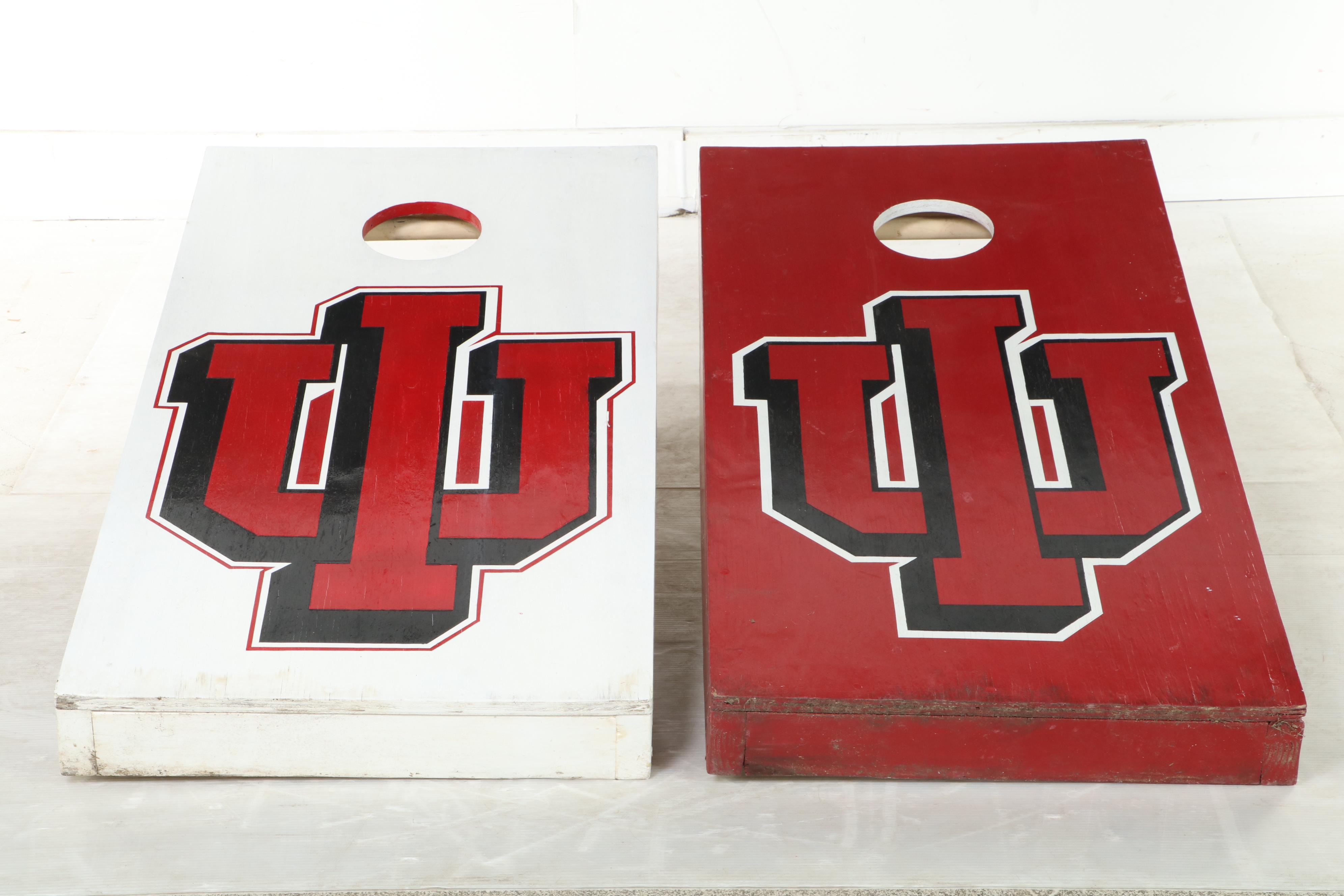 Pair of Red and White-Painted Indiana University Cornhole Boards