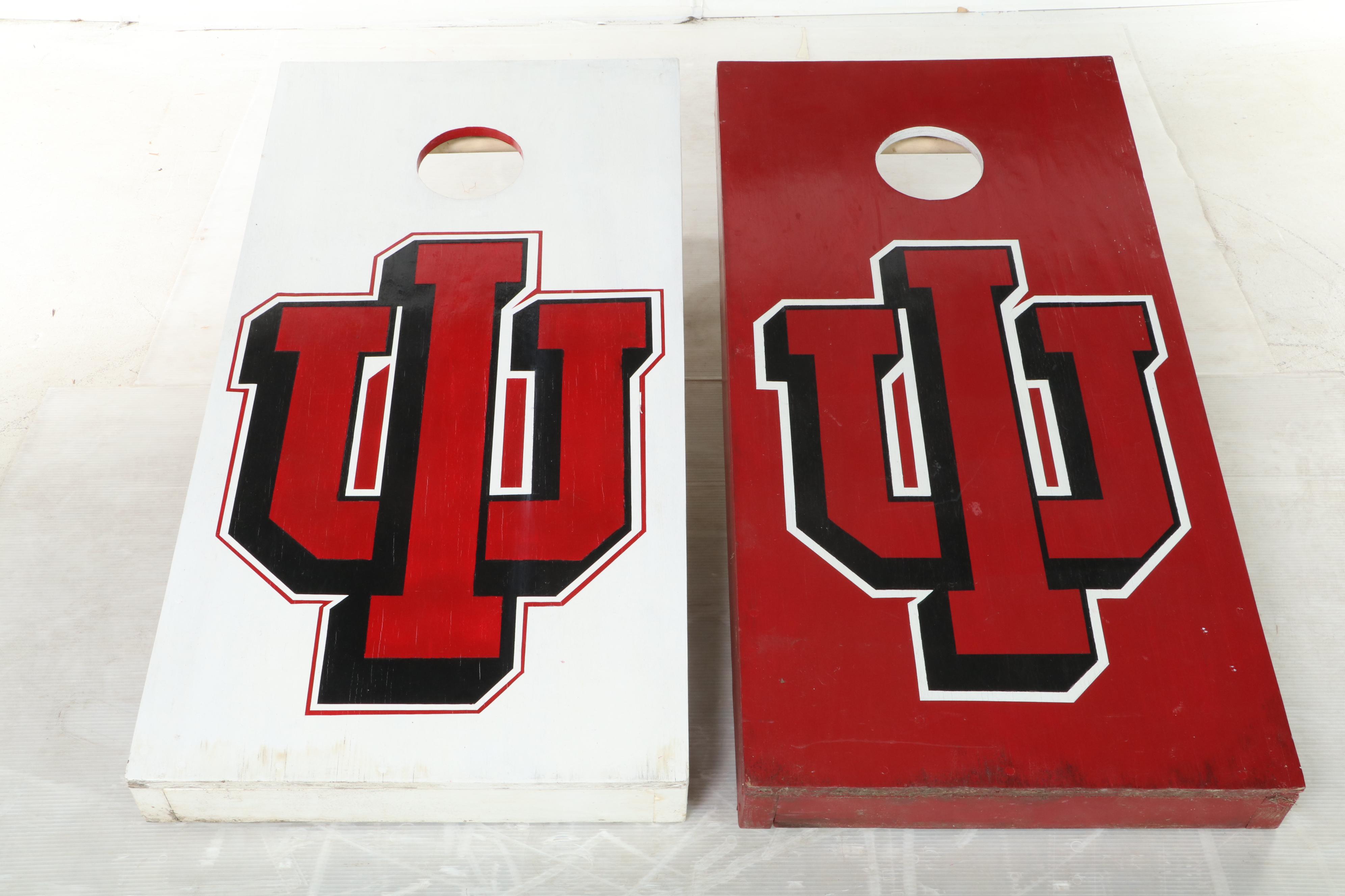 Pair of Red and White-Painted Indiana University Cornhole Boards