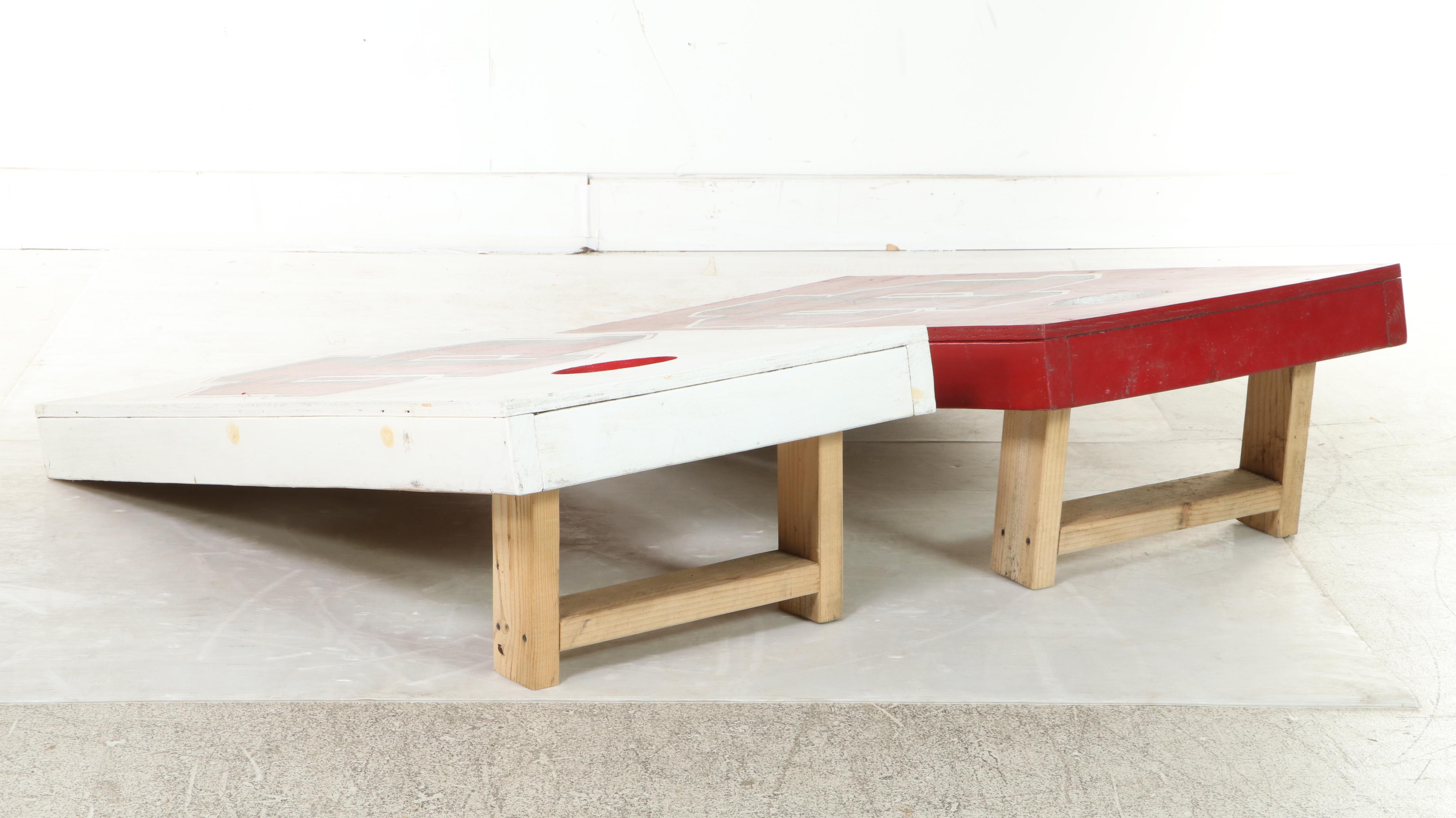 Pair of Red and White-Painted Indiana University Cornhole Boards