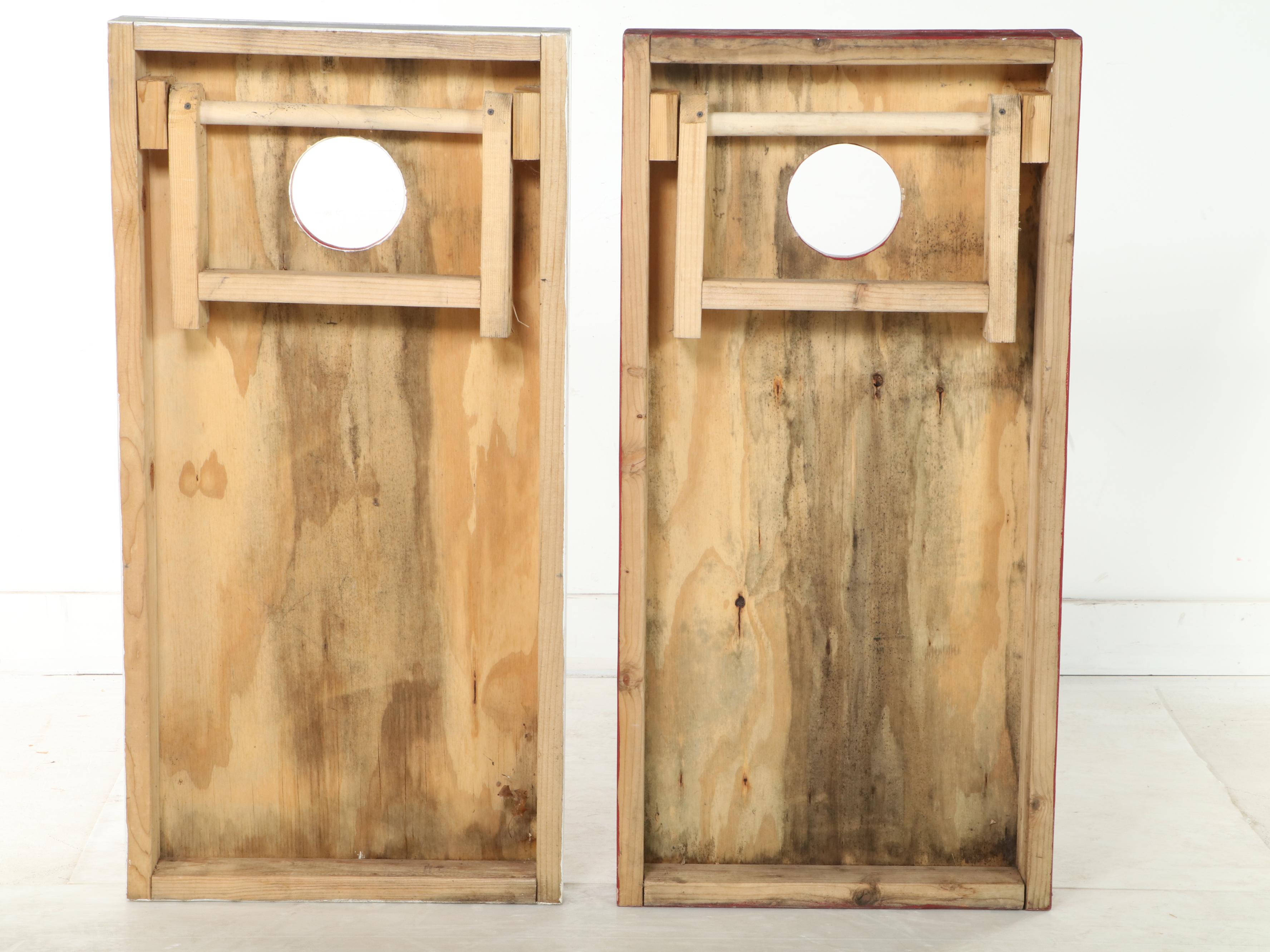 Pair of Red and White-Painted Indiana University Cornhole Boards